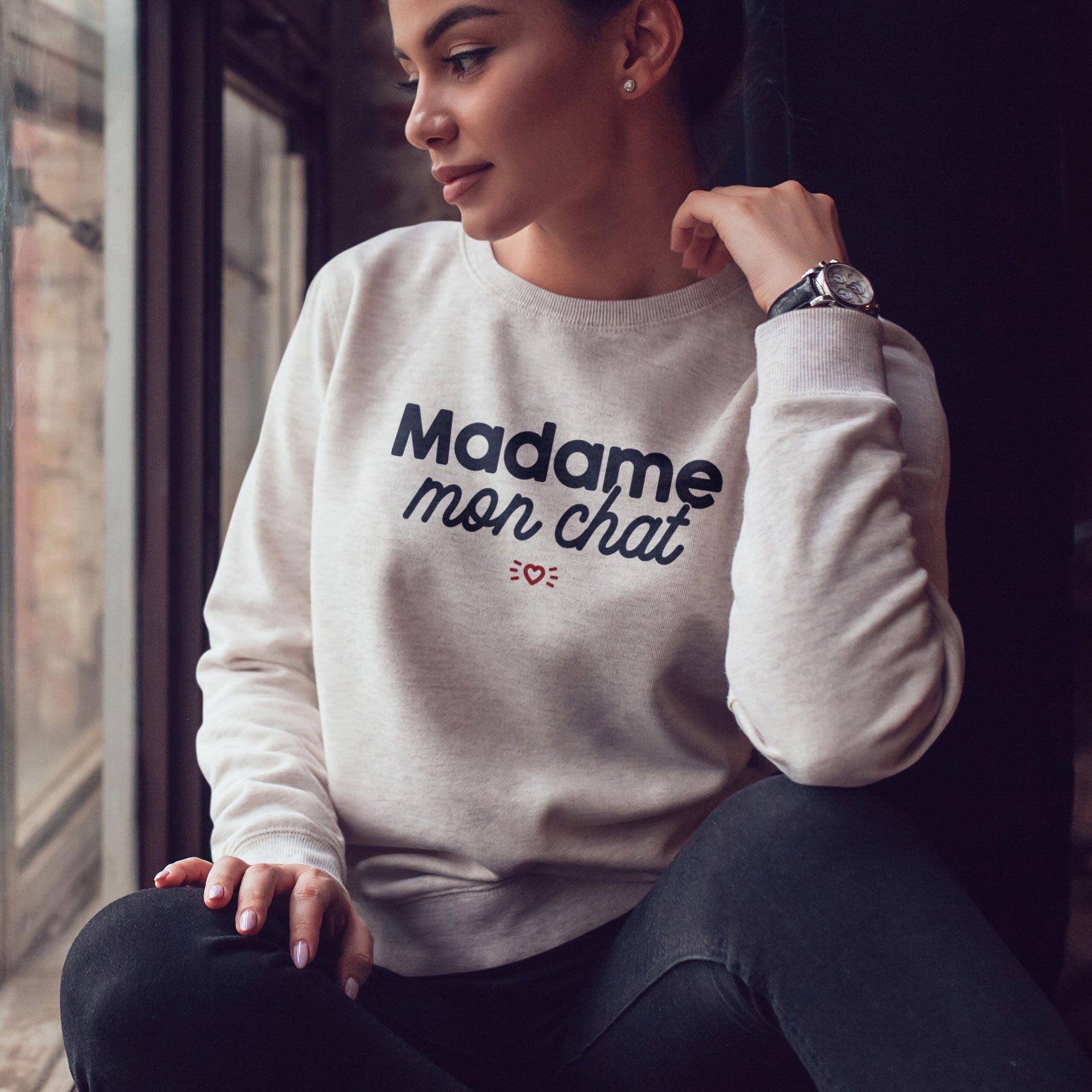 Juste Un T-shirt Sweats Imprimés Madame Mon Chat sweat femme