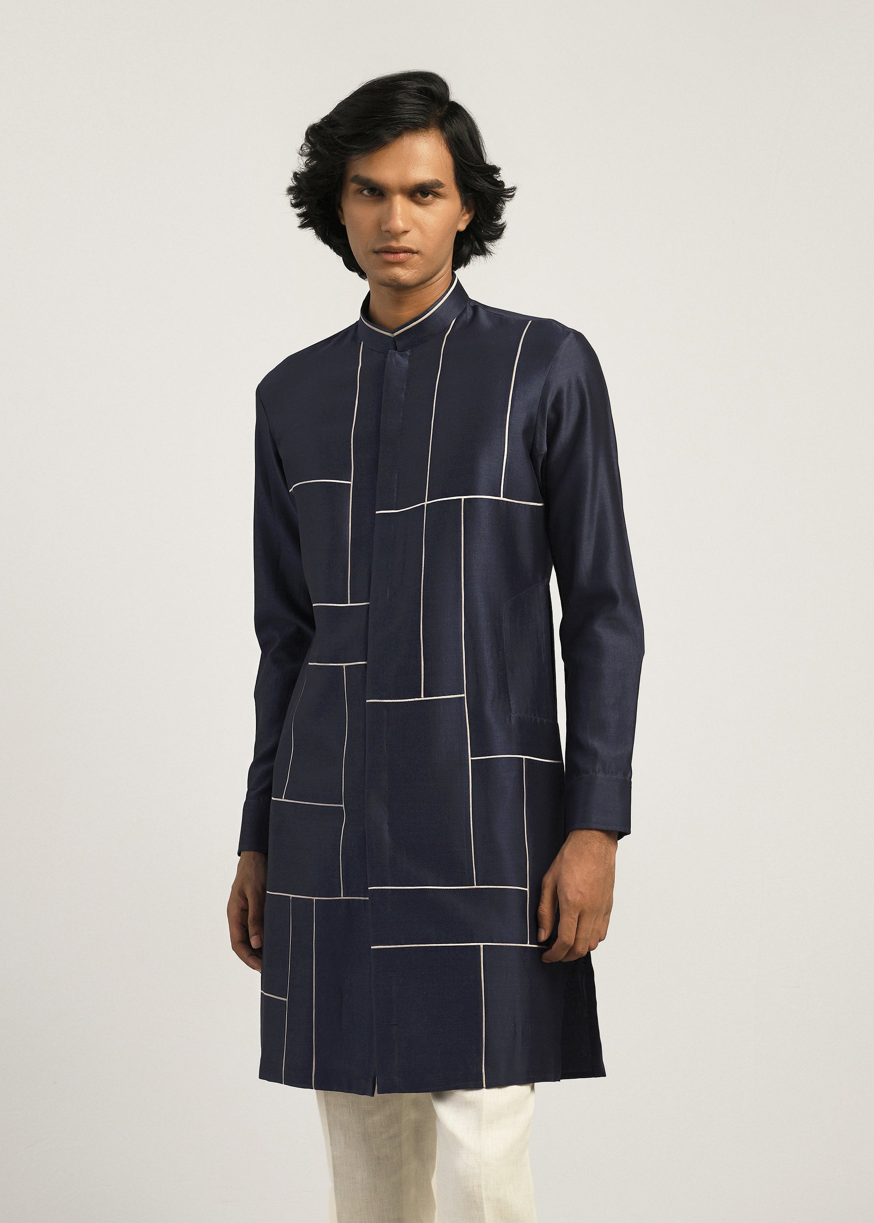 COUNTRYMADE Kurtas Patchwork Block Kurta Set ensemble kurta marine coton-soie