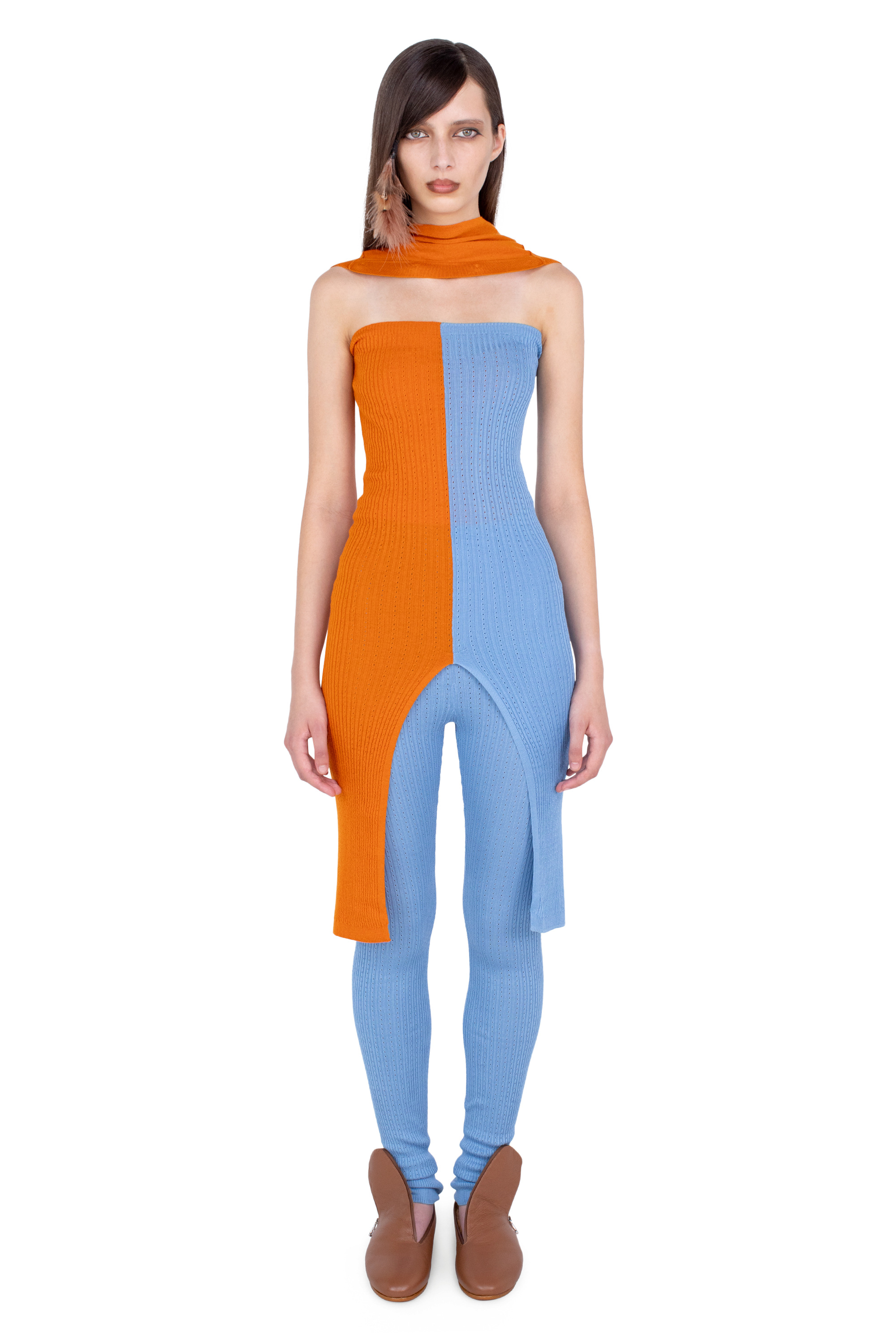 Kiko Kostadinov Accessories GREBE Scarf écharpe Persimmon Orange Blue Lake multi-usage