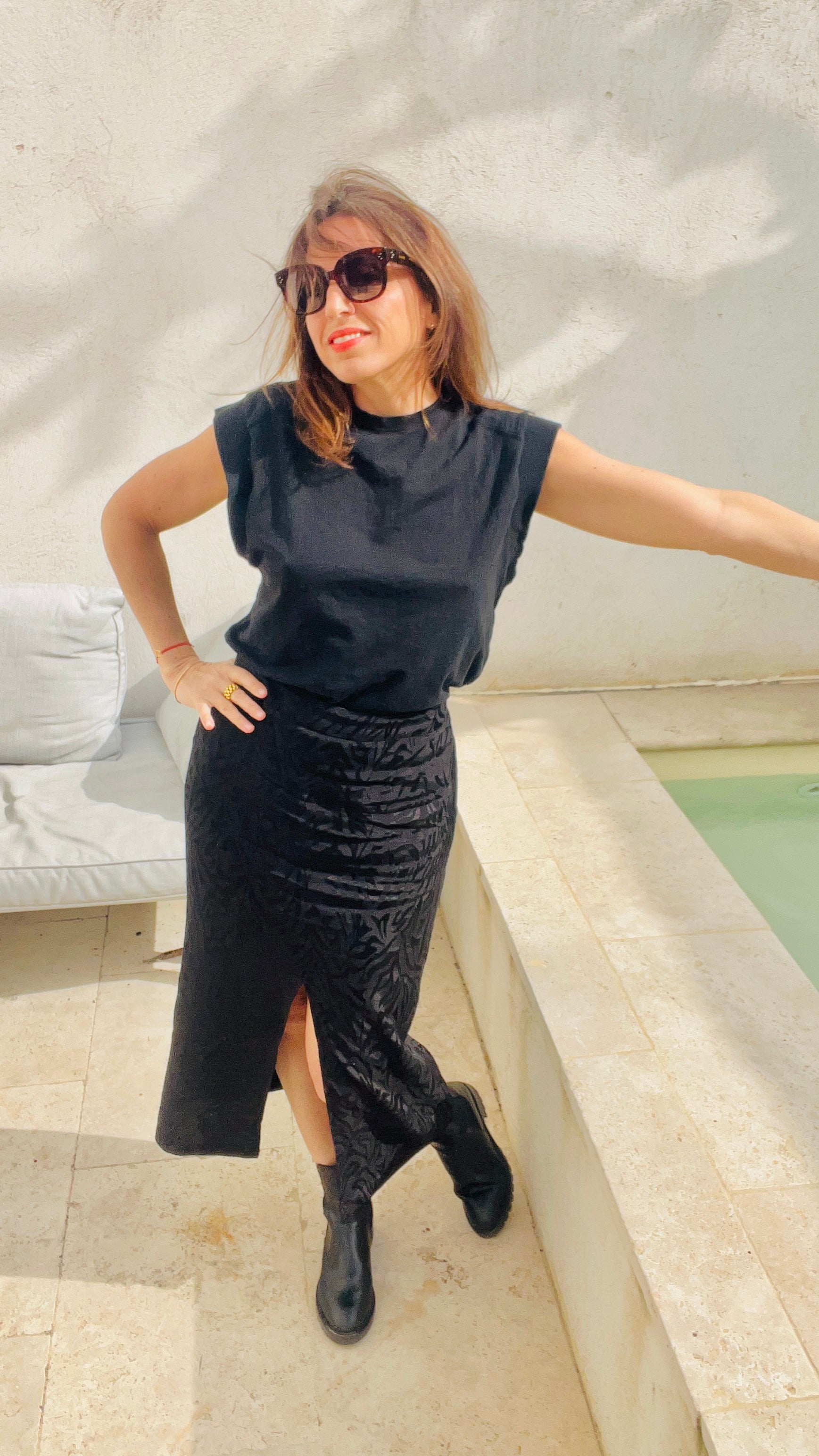 PANTRUCHE Jupes JUDY jupe midi noire zébrée en viscose