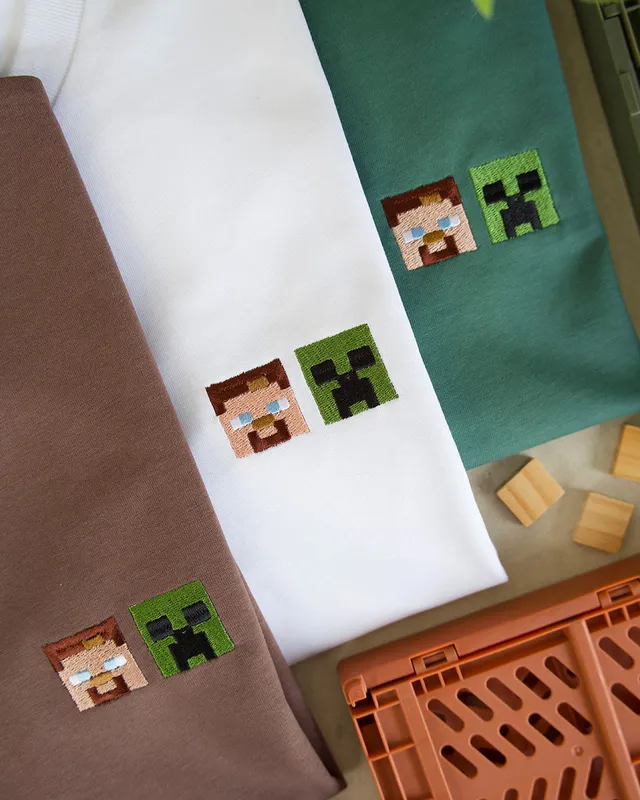Juste Un T-shirt T-shirts Brodés Minecraft t-shirt blanc coton bio