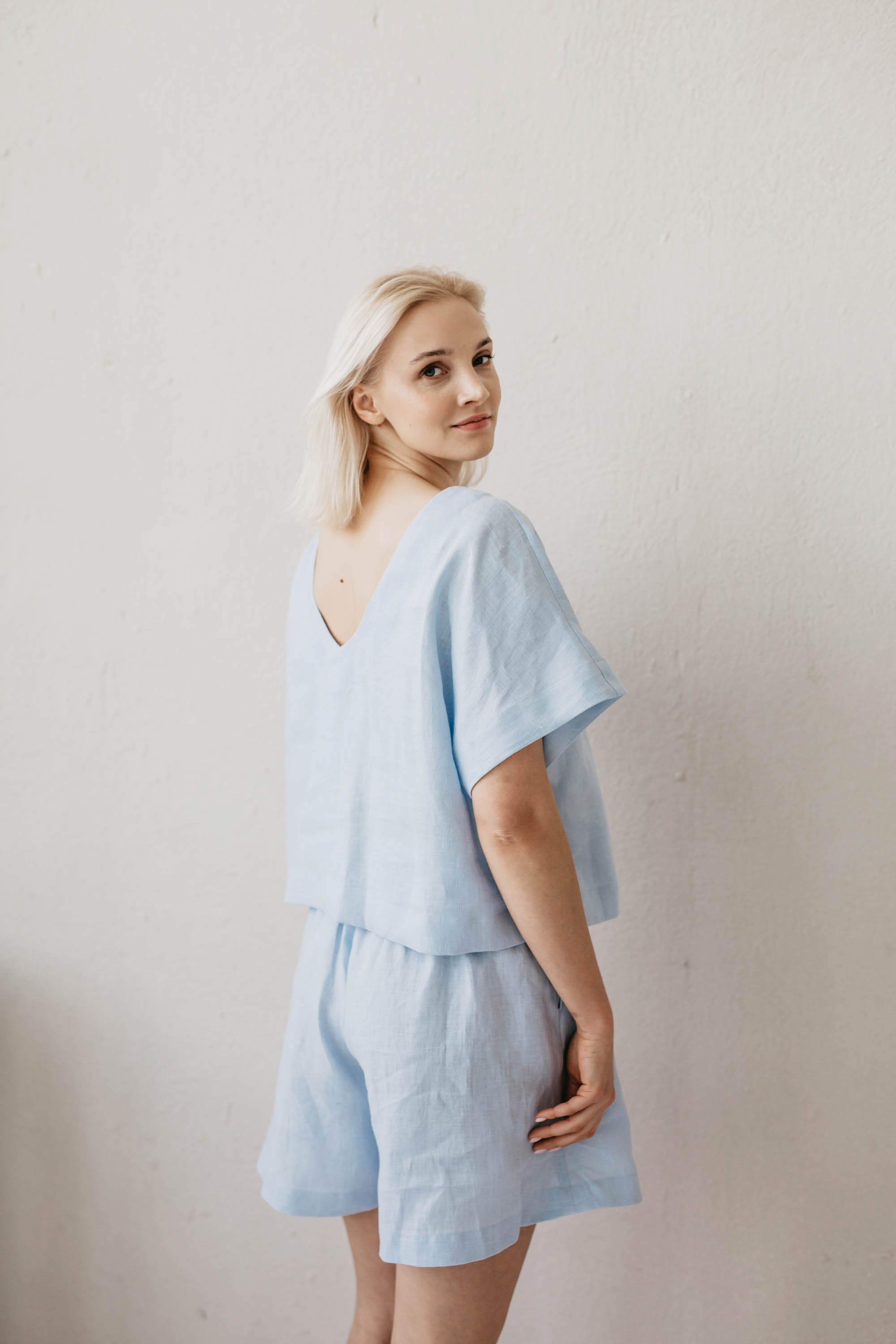Laumė linen Linen Bottoms Urtė short en lin bleu ciel