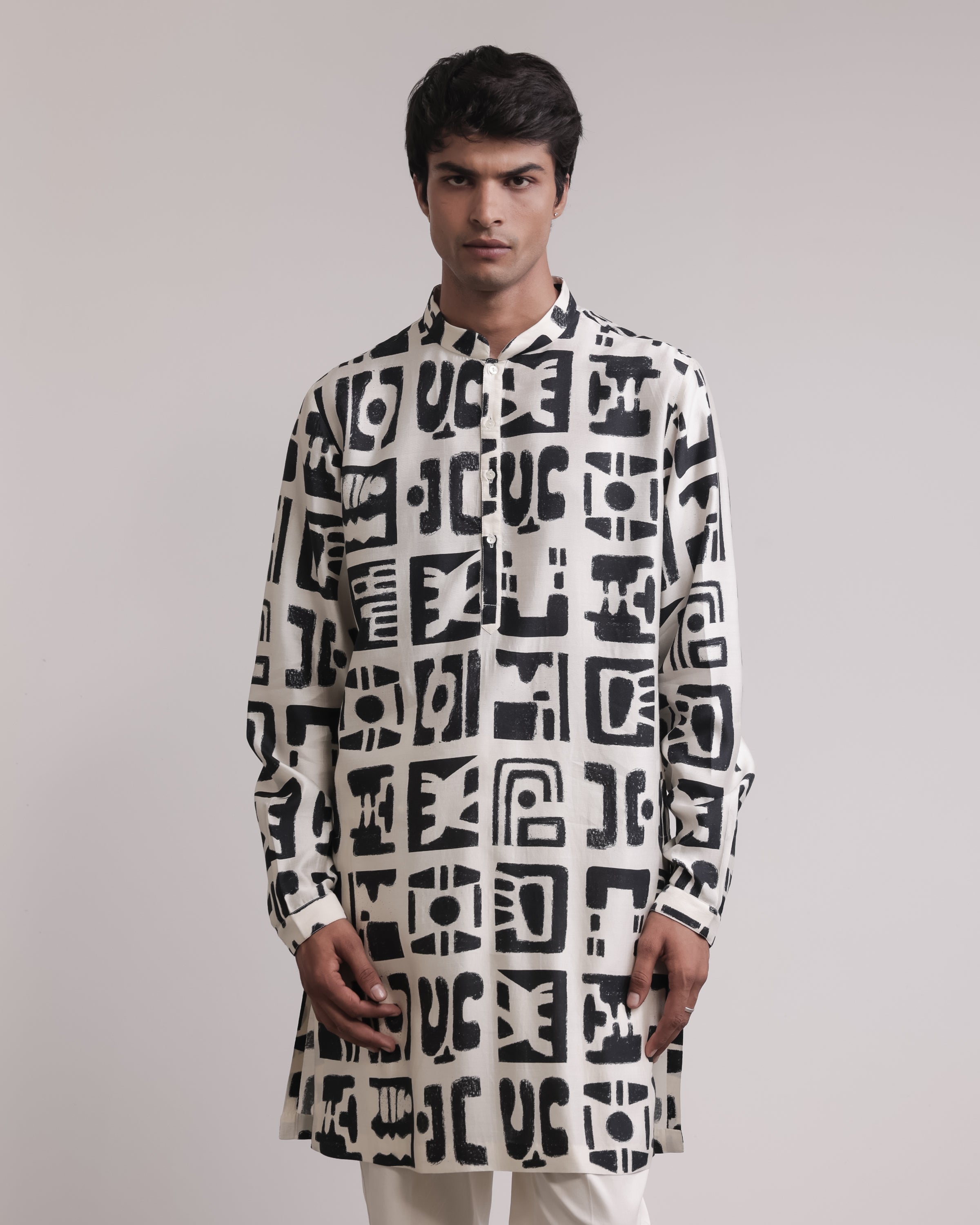 COUNTRYMADE Kurtas Fossil Print Silk Kurta kurta en soie imprimée doublé coton
