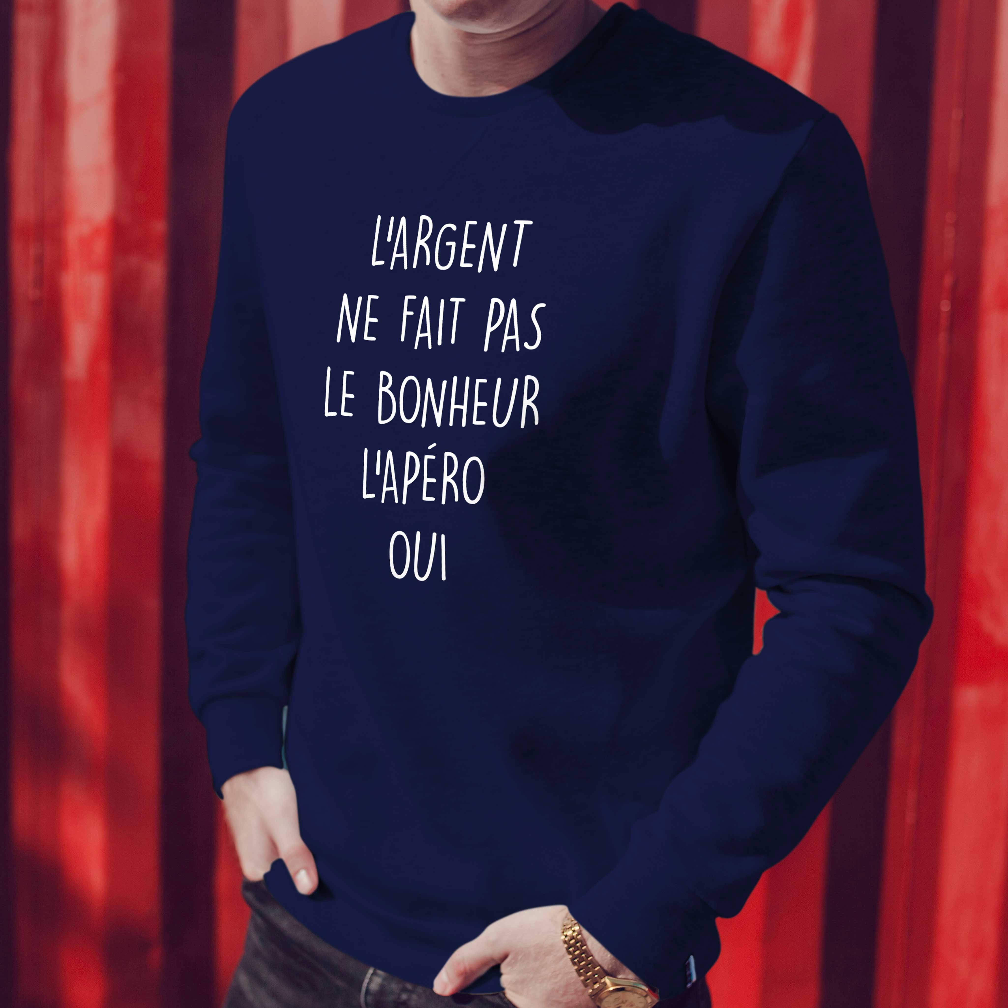 Juste Un T-shirt Sweats Imprimés Sweat-shirt Homme - L'argent ne fait pas le bonheur, bleu marine