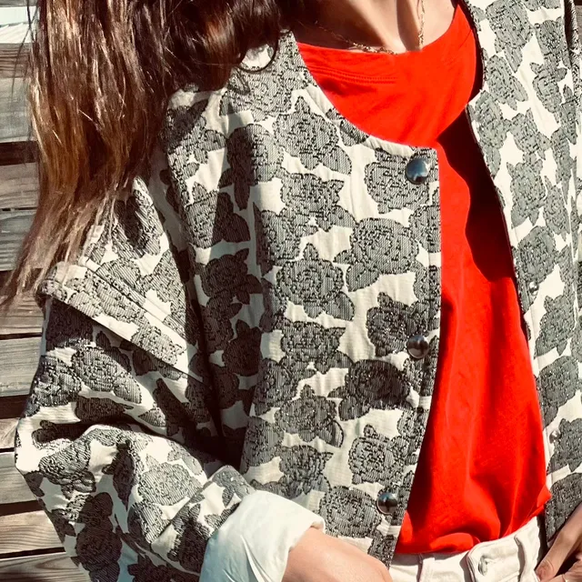 PANTRUCHE Vestes BILLIE fleurs veste jacquard grise T1/T2