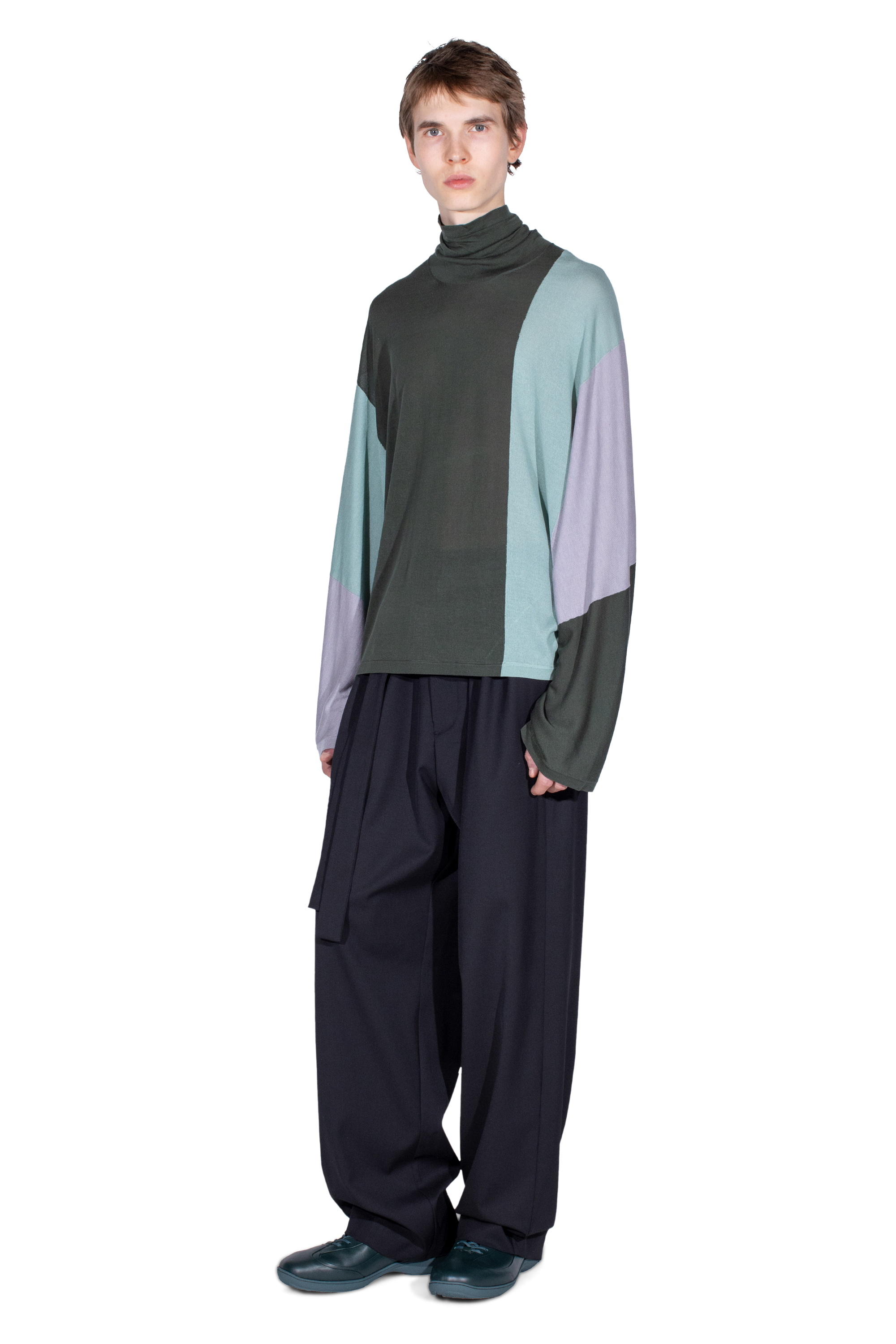 Kiko Kostadinov Knitwear SIGO Knit Pullover Pine 44 col roulé en Tencel soie