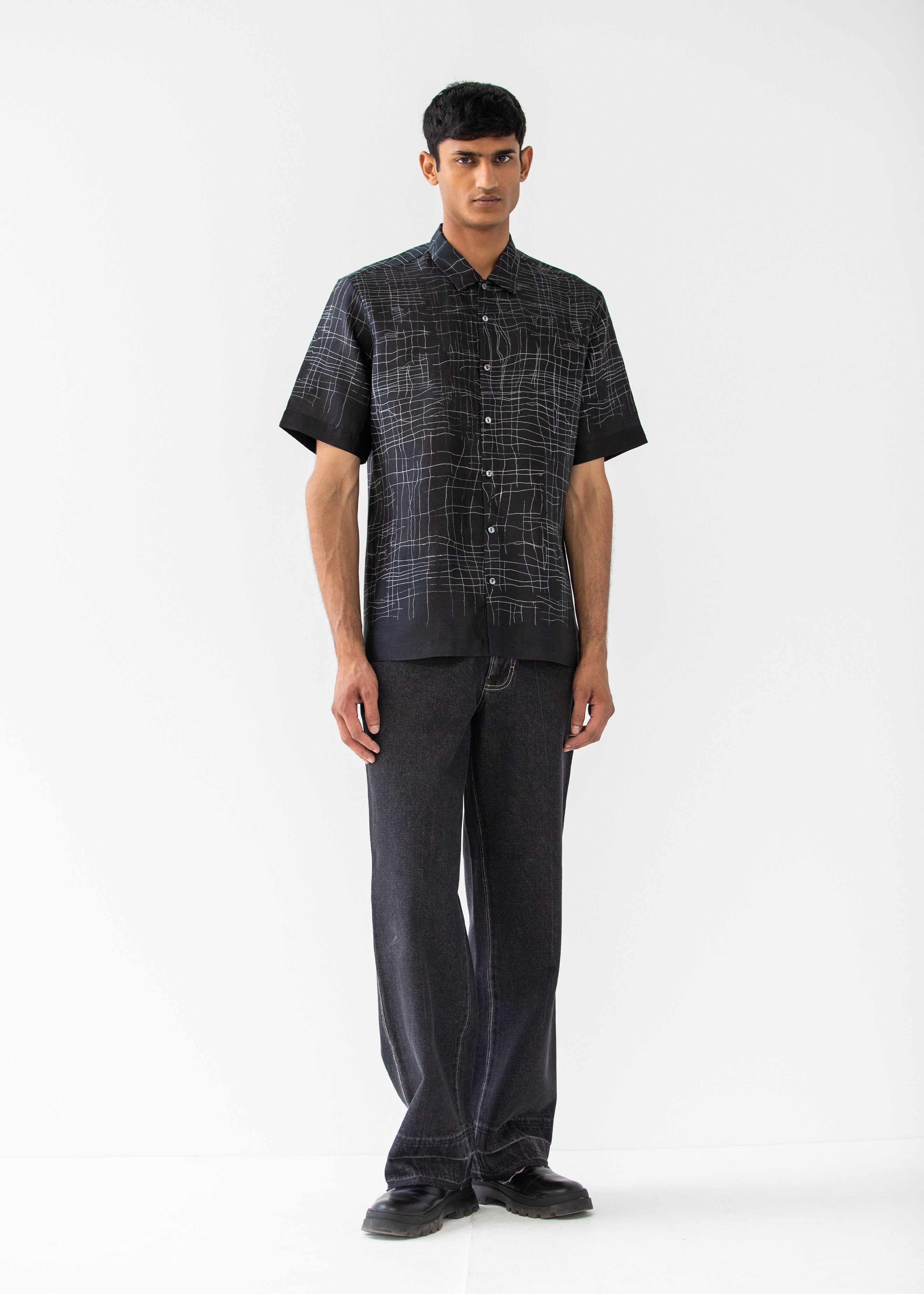 COUNTRYMADE Shirts BALISTE PRINTED SHIRT chemise noire en soie imprimée