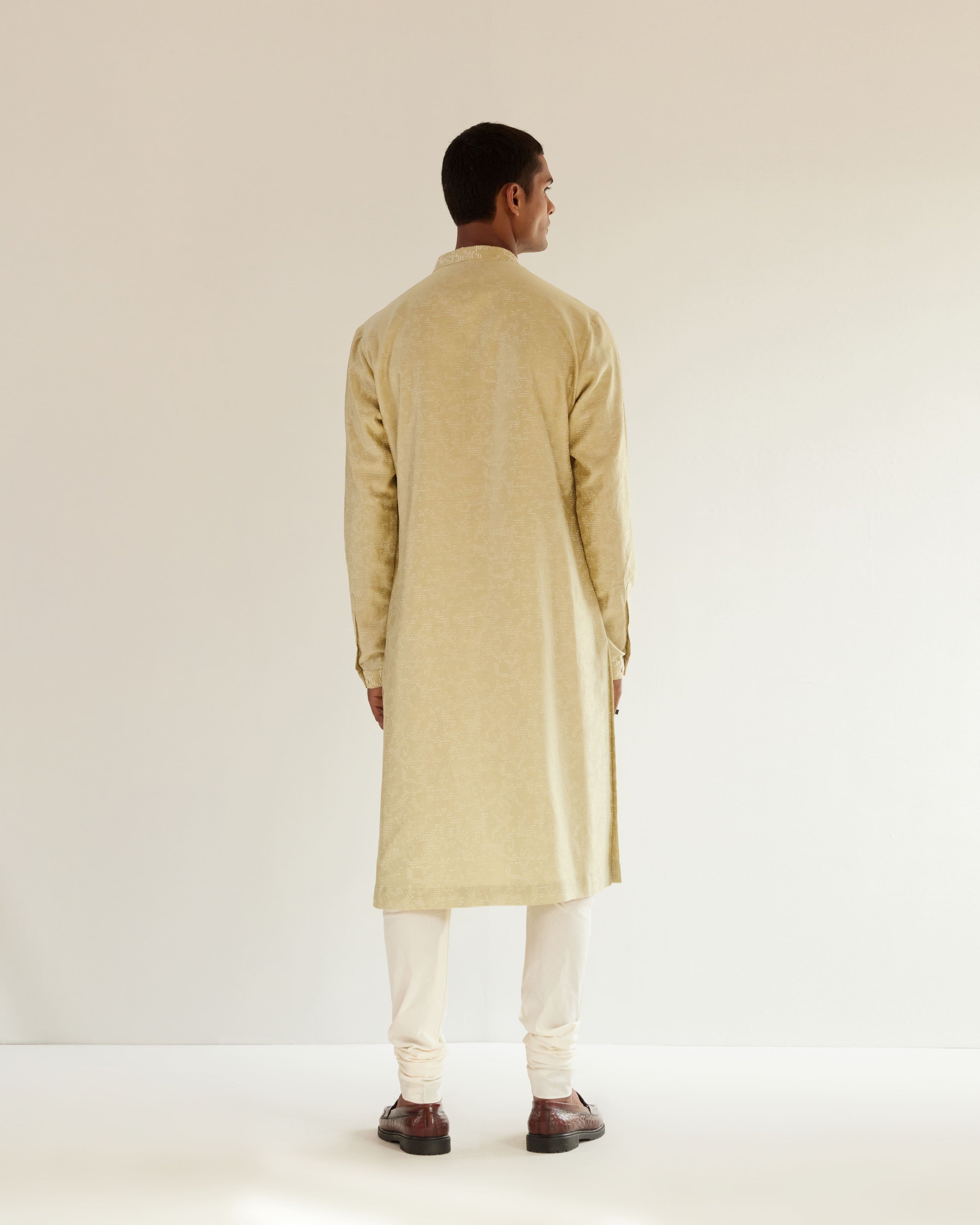 COUNTRYMADE Kurtas Camo-Block Print Kurta Set With Embroidered Yoke ensemble vert sauge