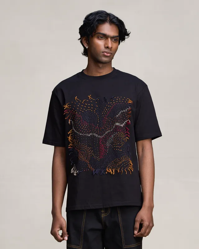 COUNTRYMADE T-shirts HEATMAP STITCH T SHIRT T-shirt noir brodé