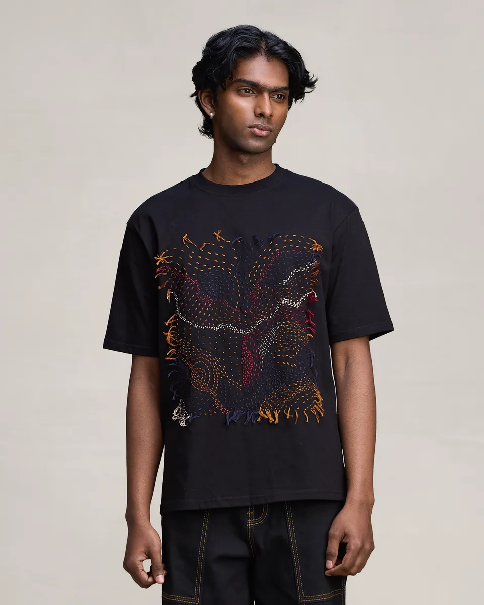 COUNTRYMADE T-shirts HEATMAP STITCH T SHIRT T-shirt noir brodé