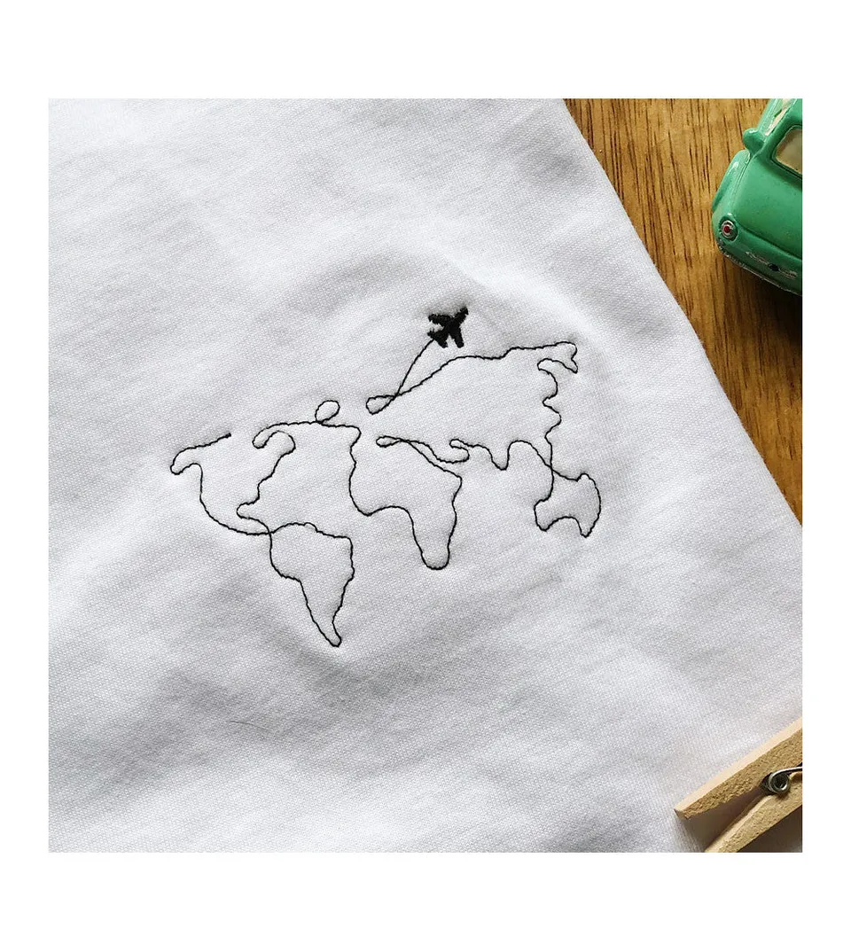Juste Un T-shirt T-shirts Brodés Tour du monde t-shirt blanc coton bio