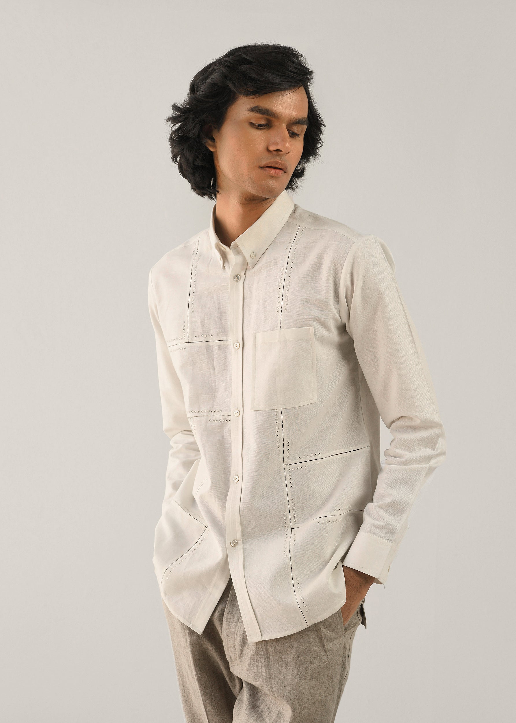 COUNTRYMADE Shirts Fuselage Fagotting Shirt chemise blanc cassé en lin coton