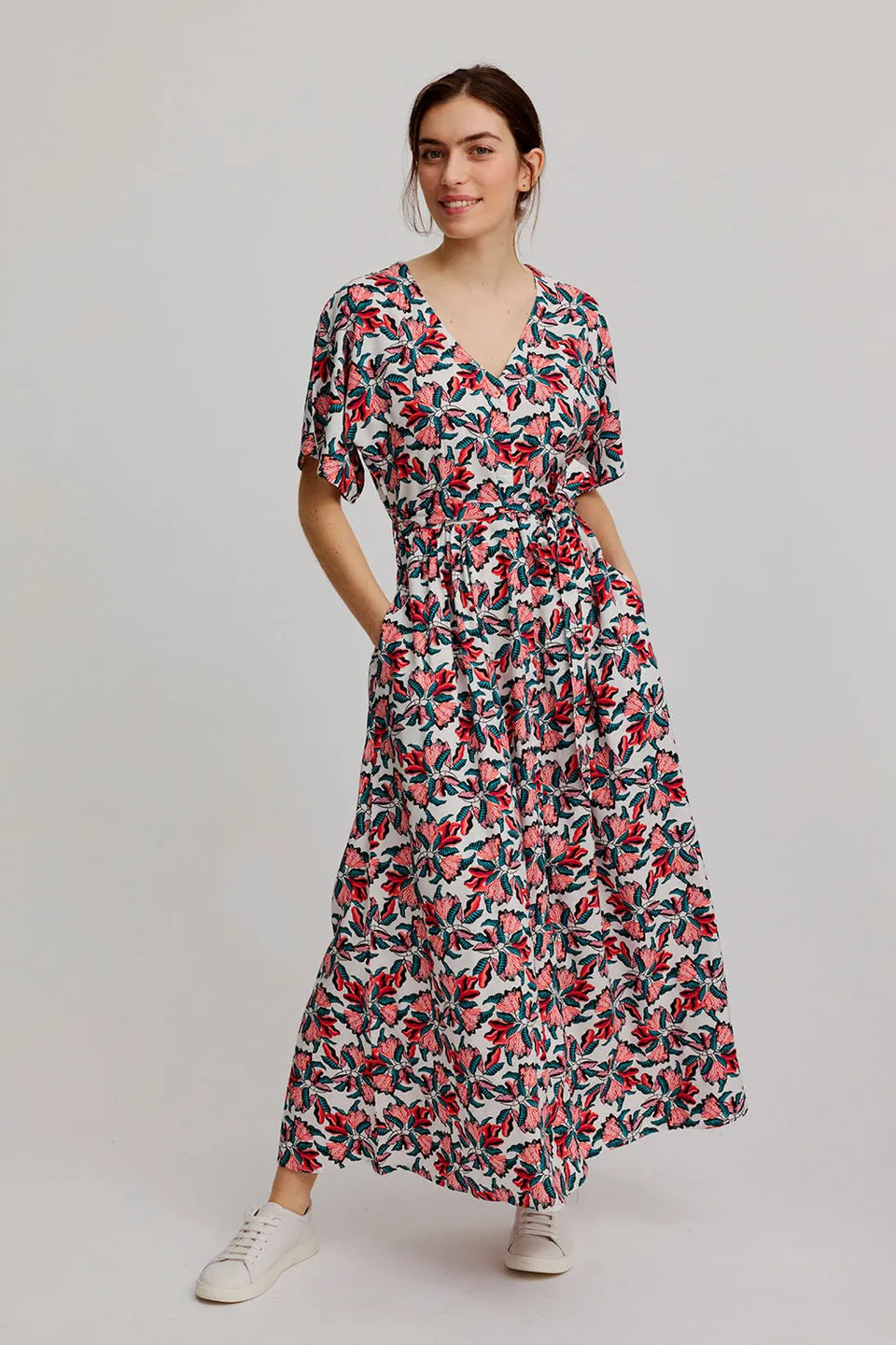 Sourire Multicolore Robes Robe longue imprimé floral Ecovero ceinturée