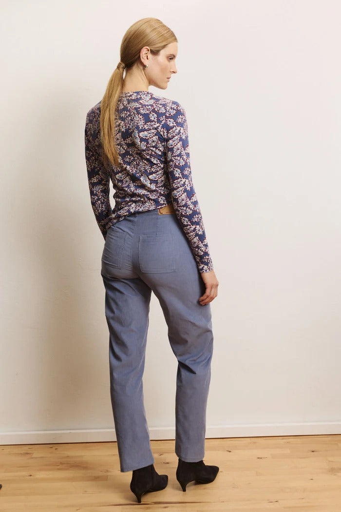 Sourire Multicolore Pantalons pantalon bleu ciel en velours côtelé bio