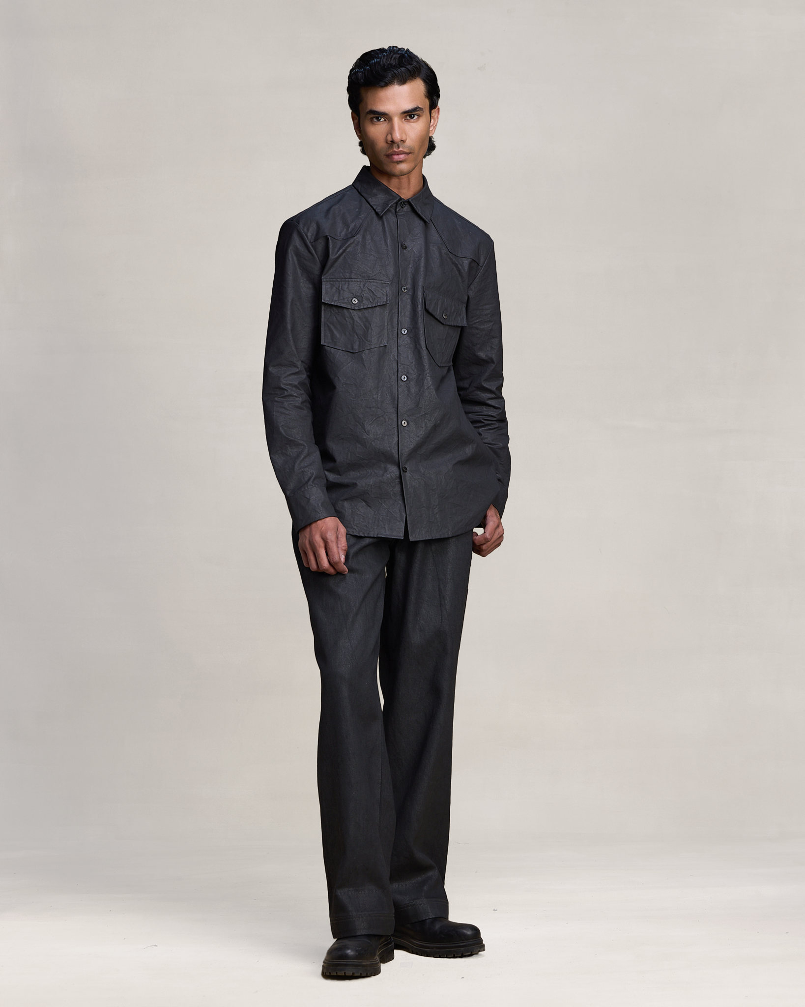COUNTRYMADE Shirts CRINKLE COATED SHIRT chemise coton enduit froissée