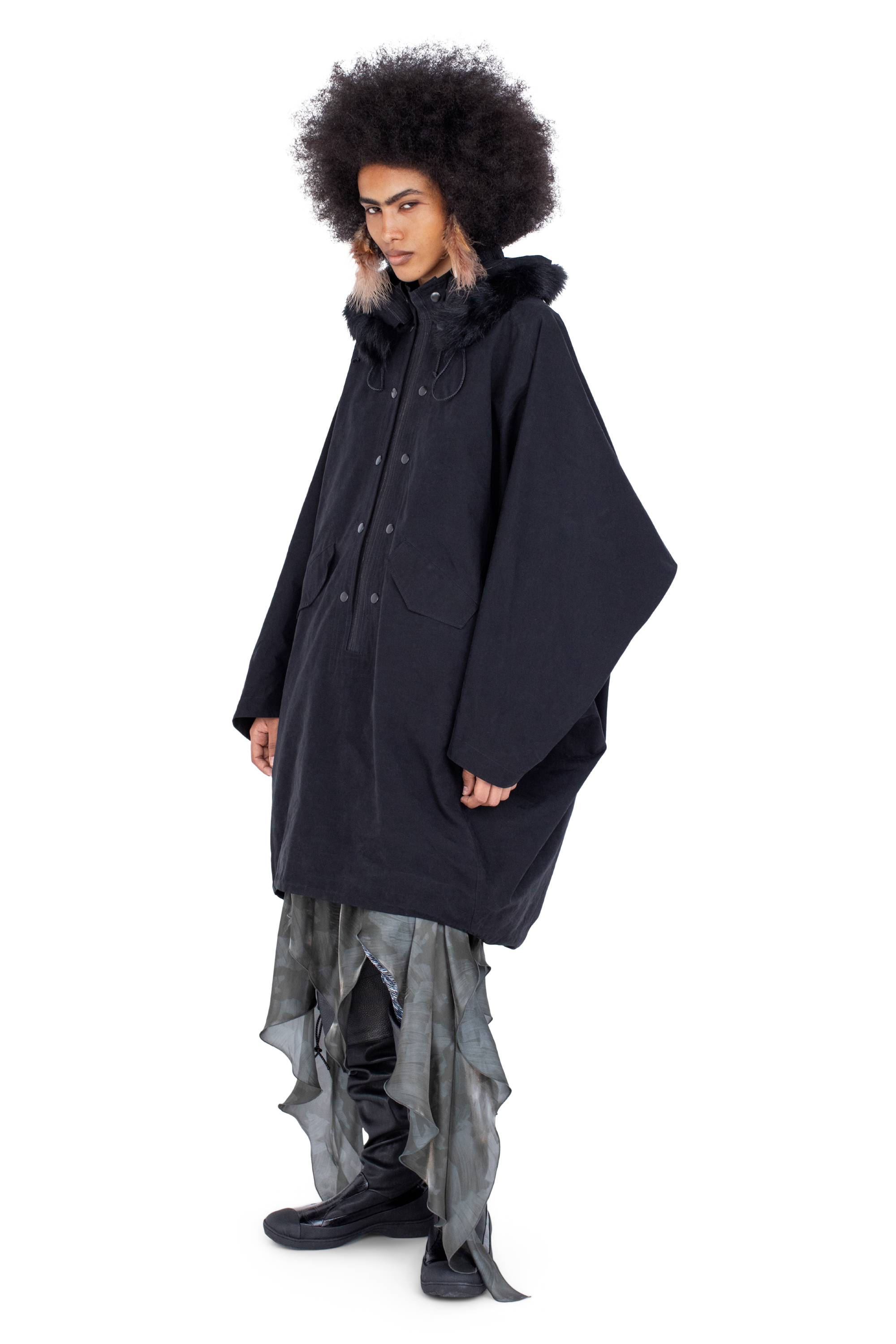 Kiko Kostadinov Outerwear BITTERN poncho Onyx Black capuche amovible