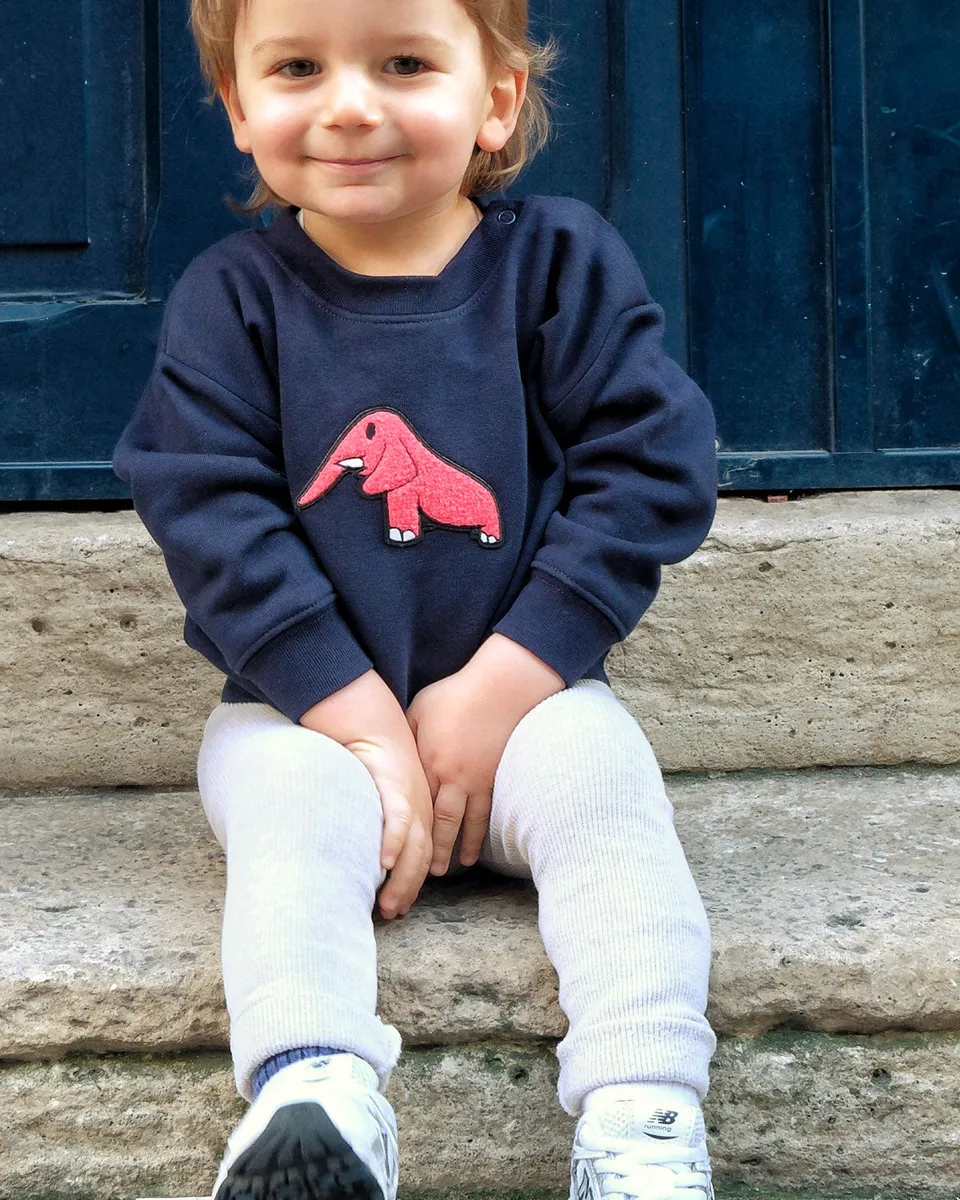 Juste Un T-shirt Bébé Sweat Brodé Bébé Éléphant sweat gris chiné coton bio