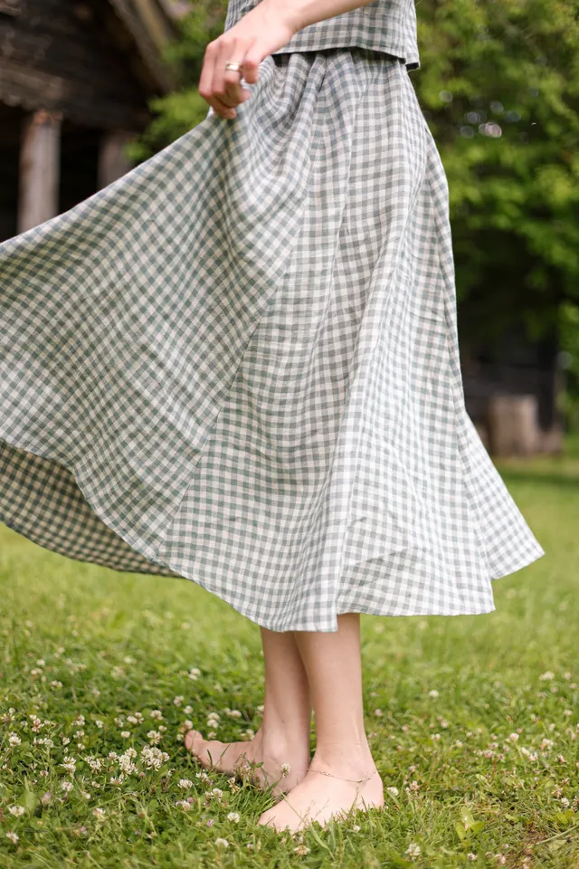 Laumė linen Linen Bottoms Juliette jupe en lin vert forêt taille élastique