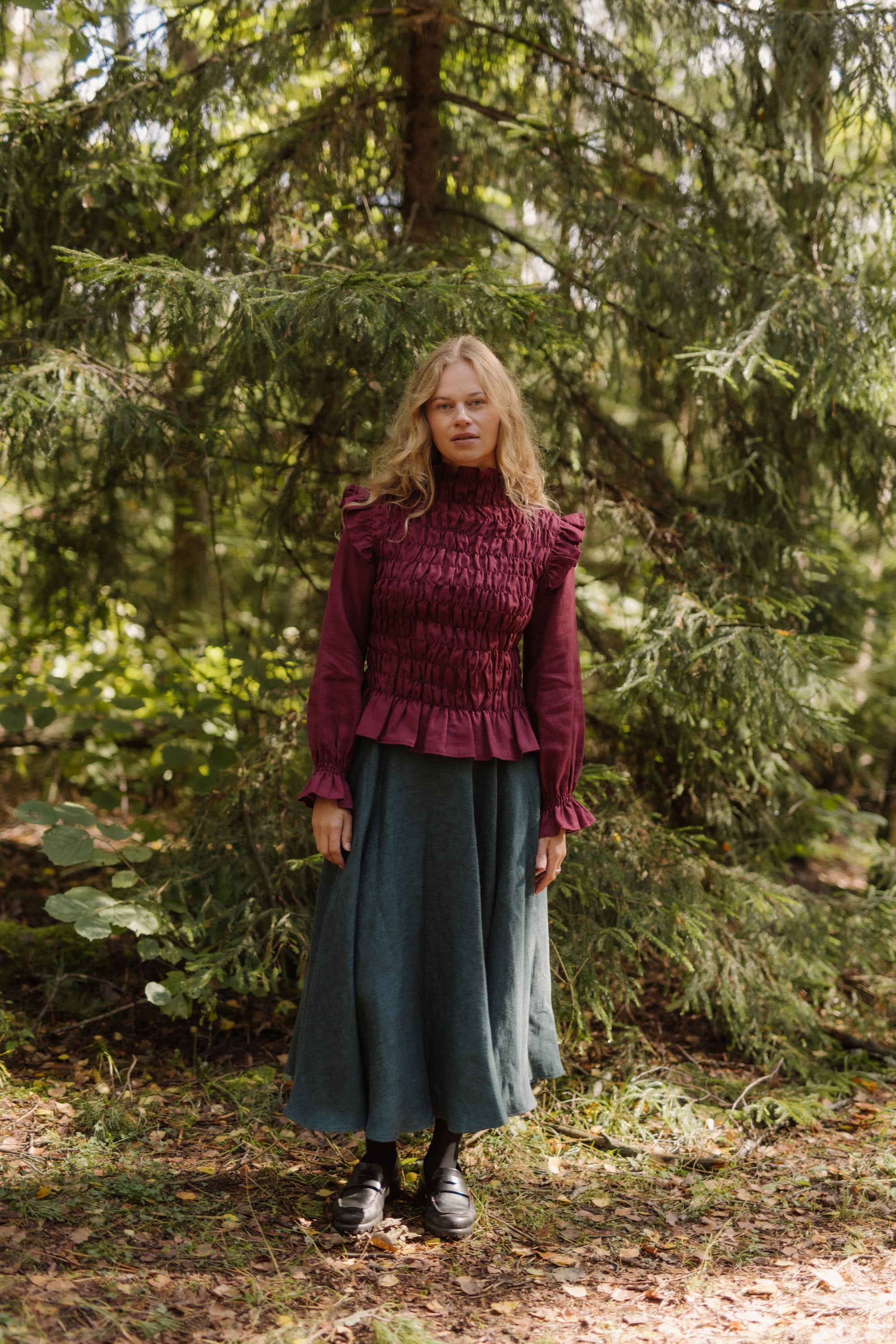 Laumė linen Linen Tops Barbora haut à volants manches longues lin stonewashed