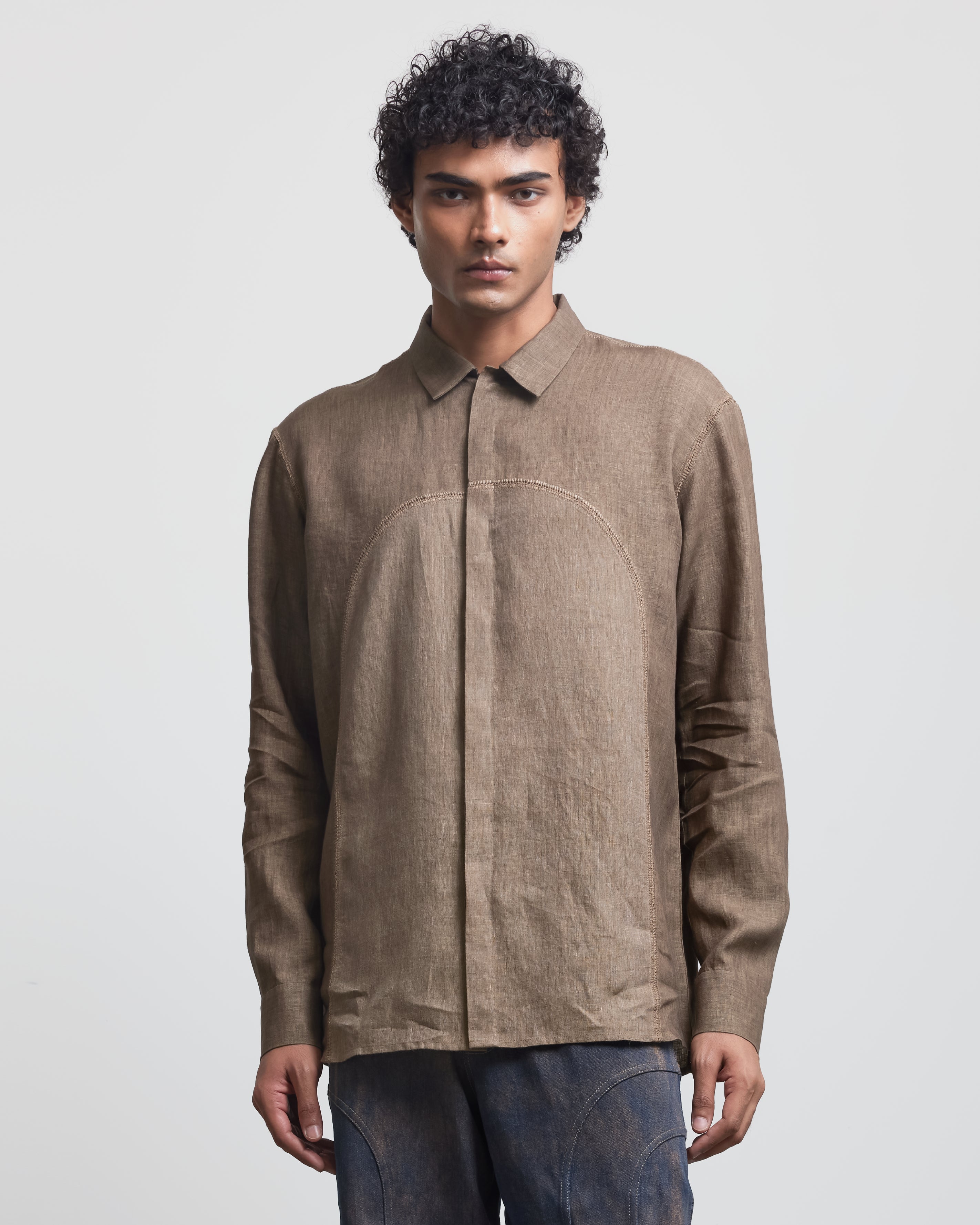 COUNTRYMADE Shirts Arch Crochet Panel Shirt chemise ivoire en lin crochet