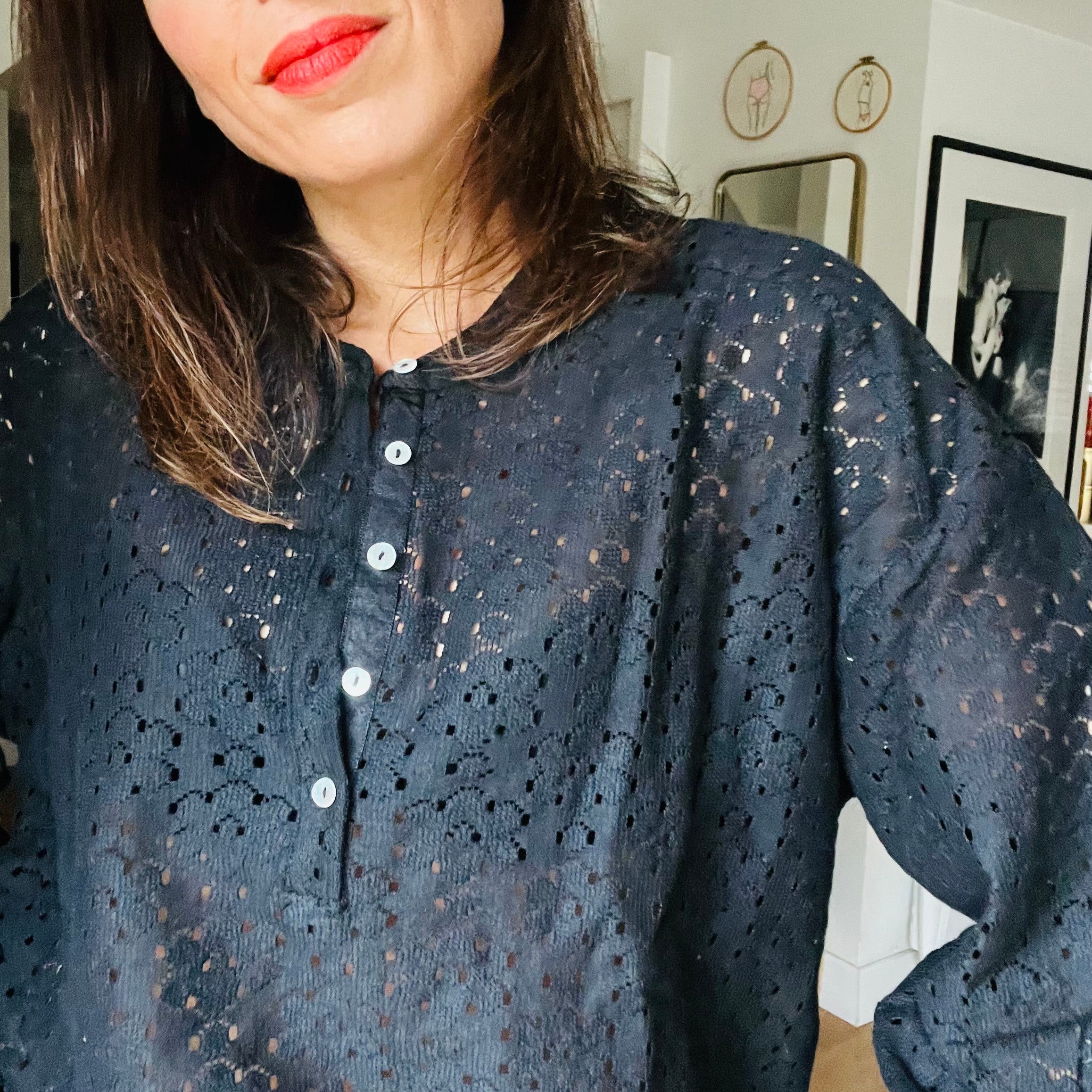 PANTRUCHE Chemises Blouse COLETTE dentelle noire coton