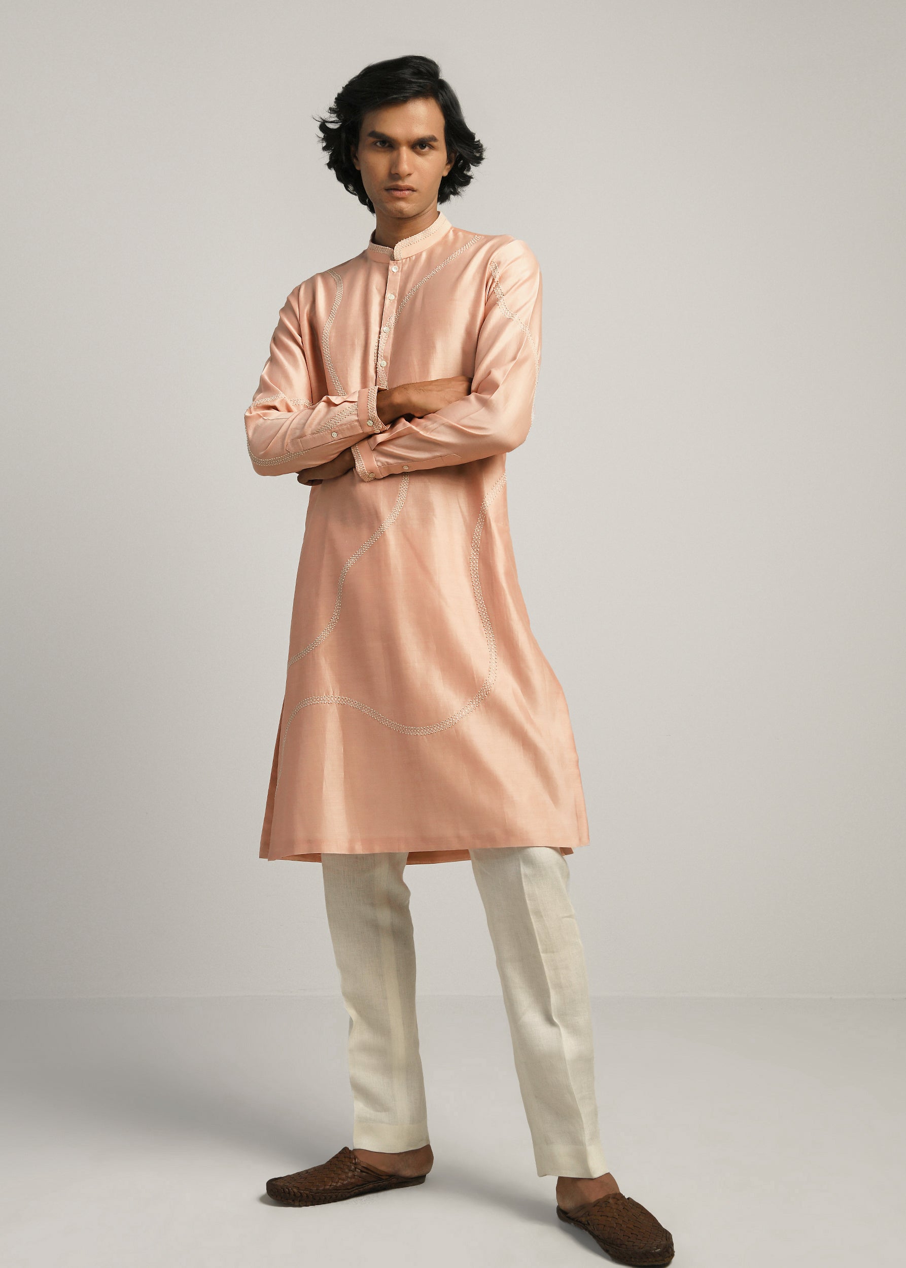 COUNTRYMADE Kurtas Coil Hand Emb Kurta Set kurta rose poudré