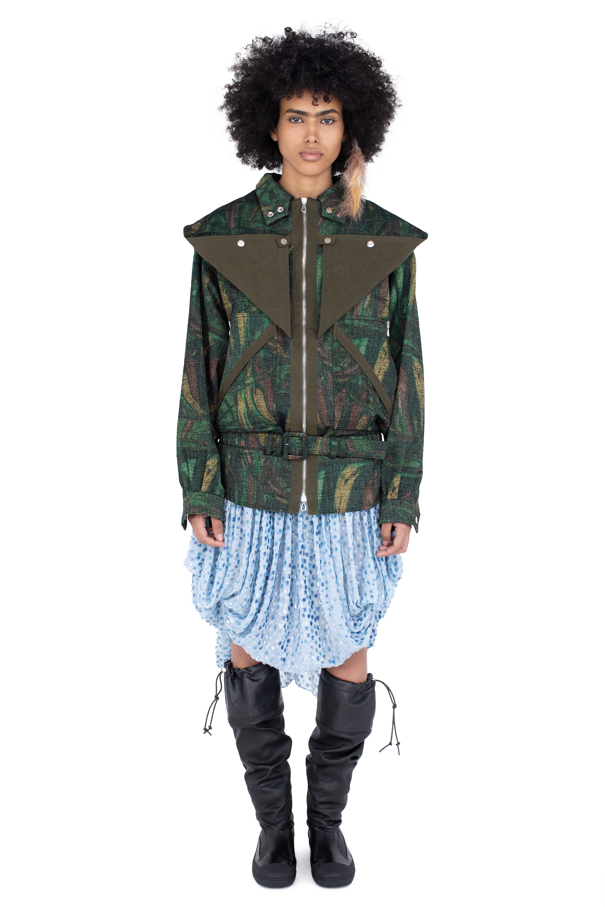Kiko Kostadinov Outerwear HERON Belted Jacket veste Forest Print oversize