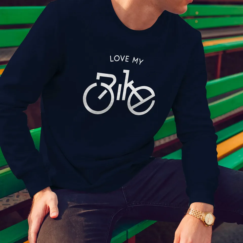 Juste Un T-shirt Sweats Imprimés Sweat-shirt Homme Love my bike bleu marine