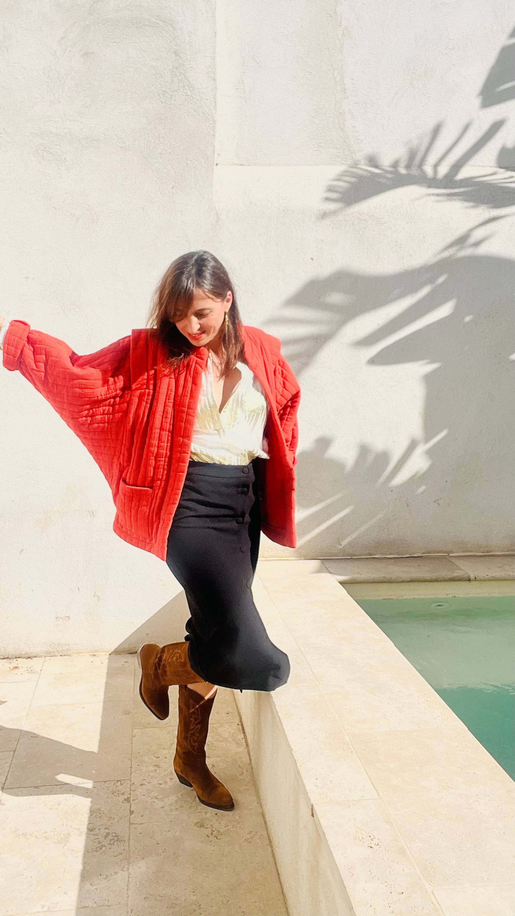 PANTRUCHE Vestes Veste ISADORA rouge orangé en gaze de coton