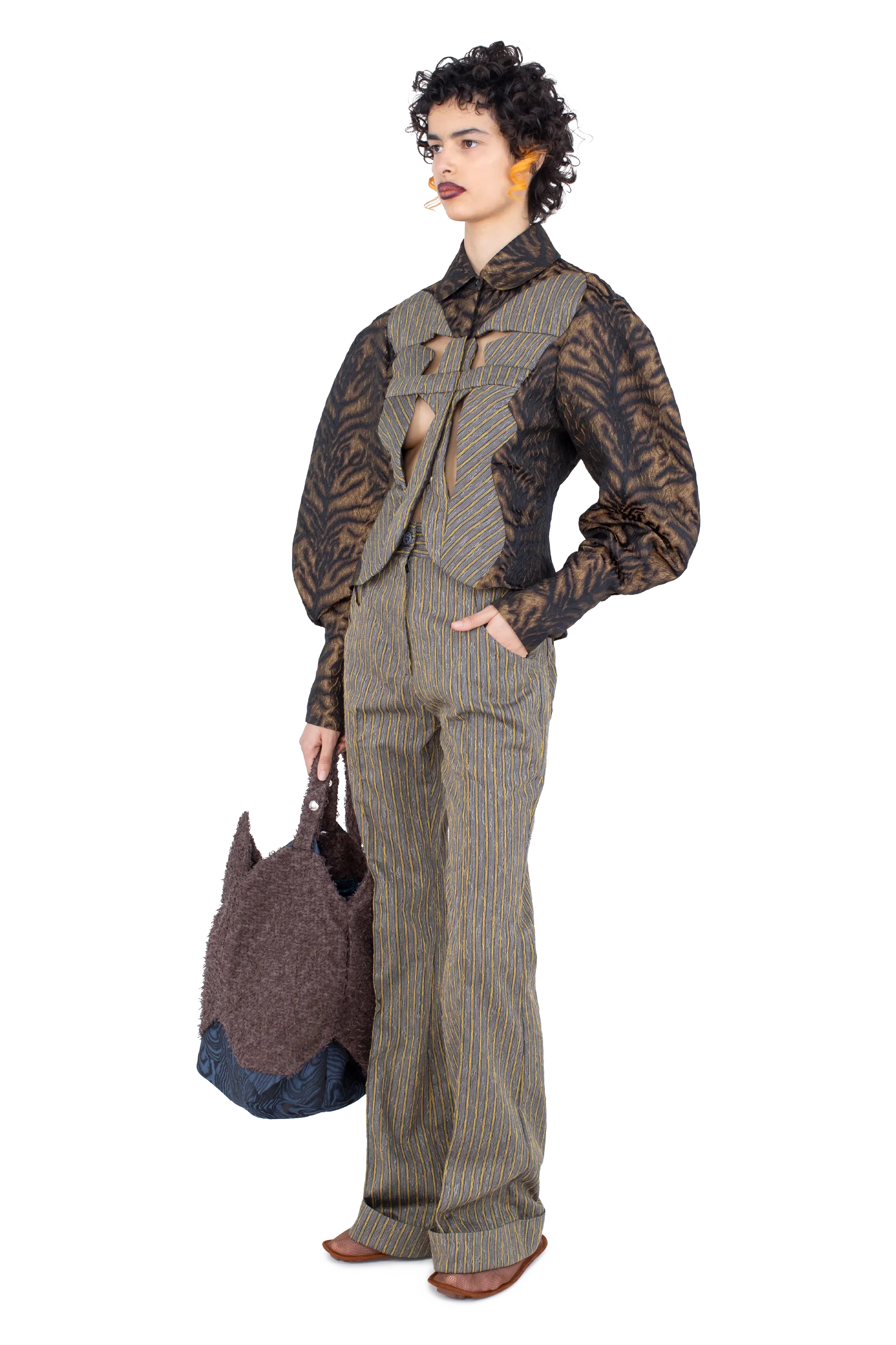 Kiko Kostadinov Outerwear ISTRIAN Jacket veste Bronze Tiger 34-42 épaules plissées