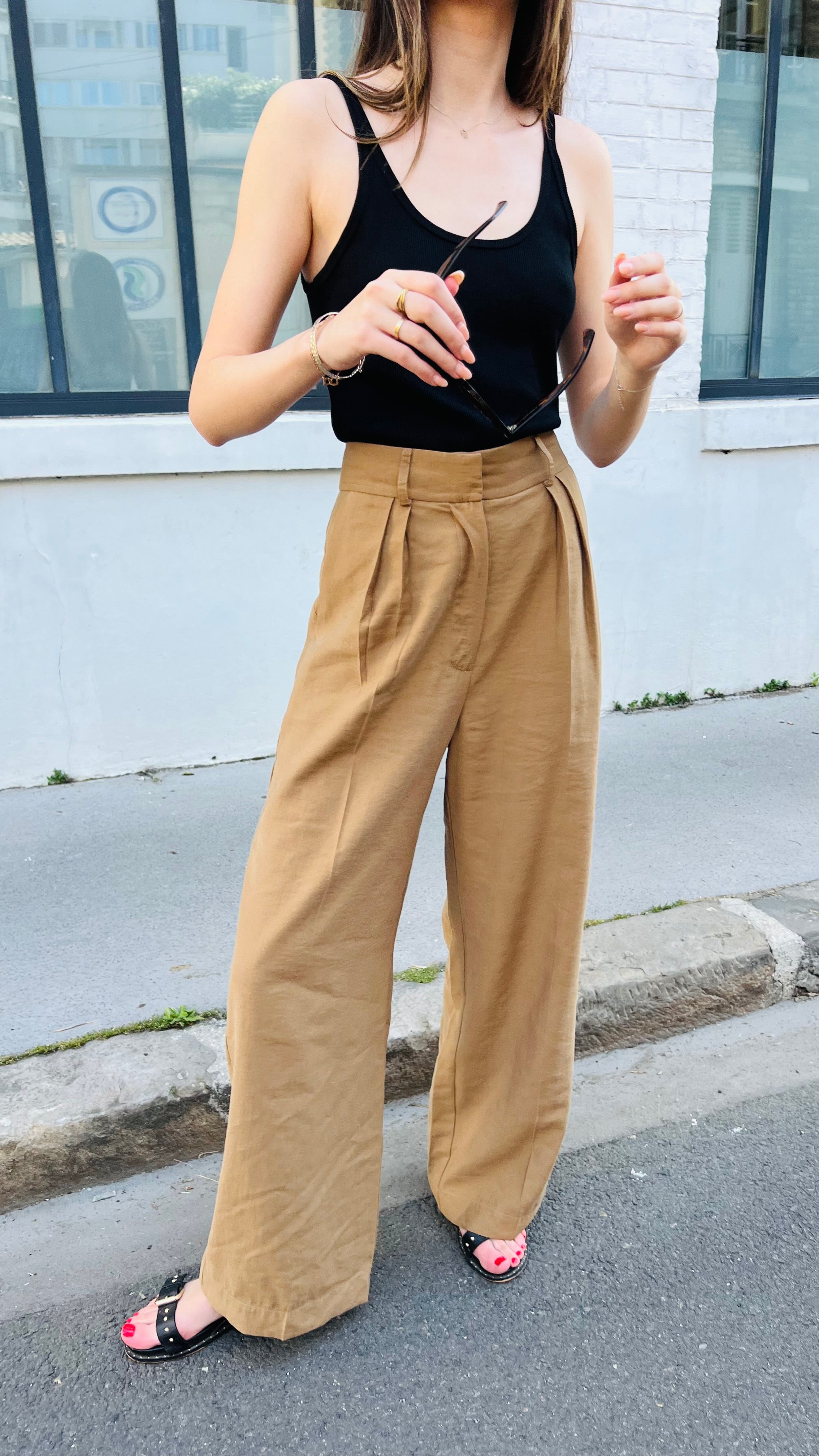 PANTRUCHE Pantalons ELVIS pantalon ocre droit large en viscose