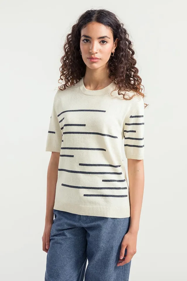 Rifo Pull Clio pull XL écru rayé coton recyclé maille fine