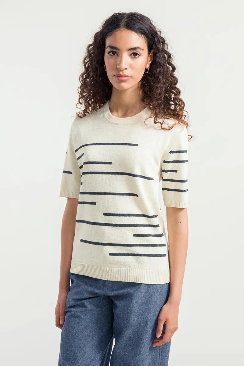 Rifo Pull Clio pull XL écru rayé coton recyclé maille fine