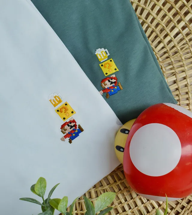 Juste Un T-shirt T-shirts Brodés Super Mario Bière t-shirt brodé