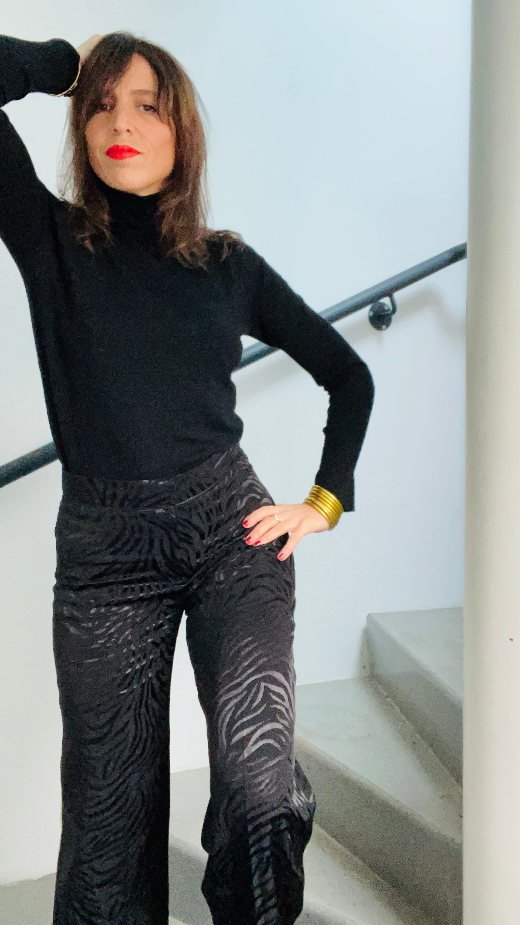 PANTRUCHE Pantalons Pantalon SWING noir zébra pantalon viscose