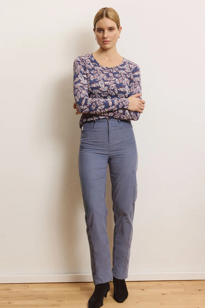 Sourire Multicolore Pantalons pantalon bleu ciel en velours côtelé bio