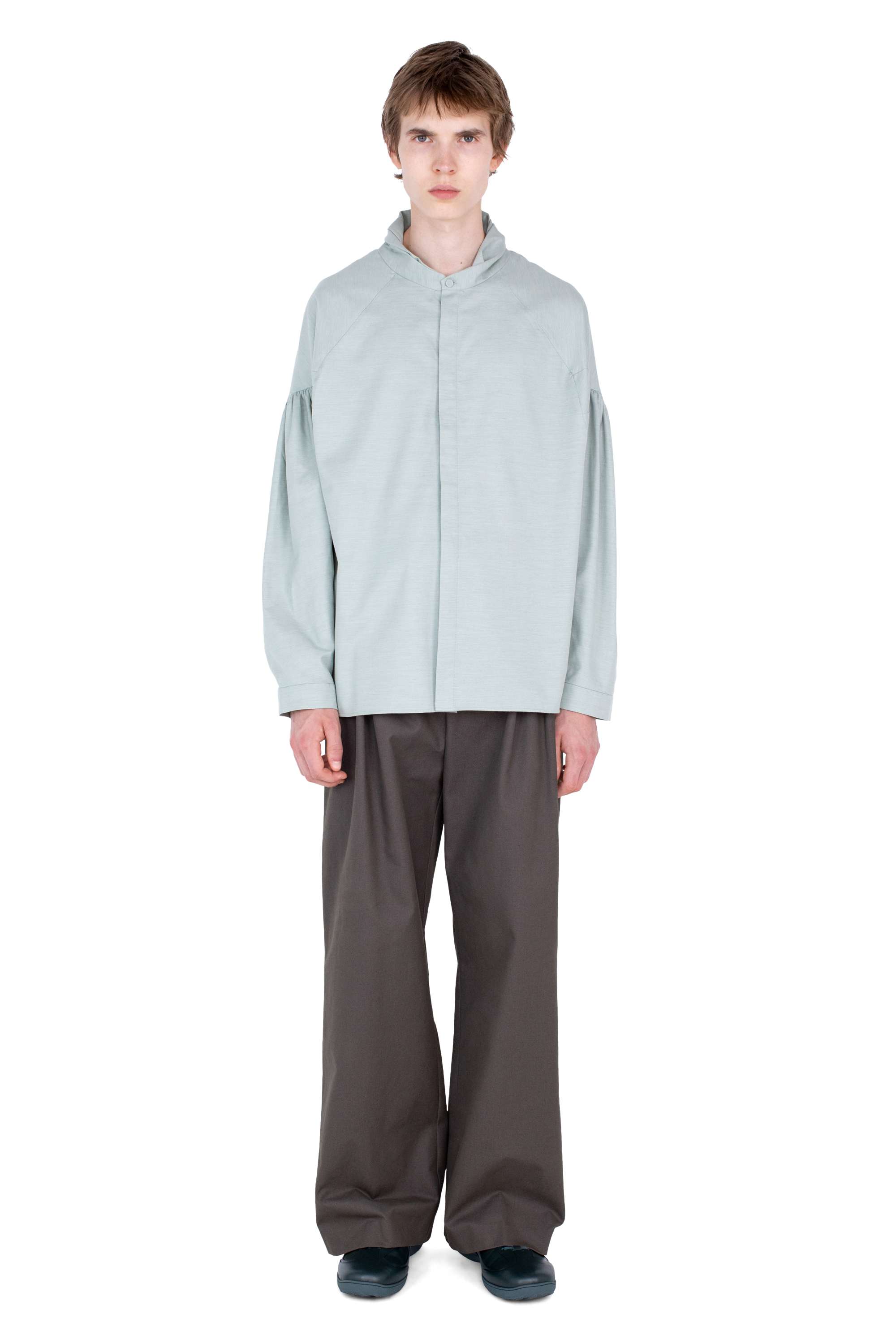 Kiko Kostadinov Shirts EVERS Pleated Shirt chemise Soft Green coton cachemire