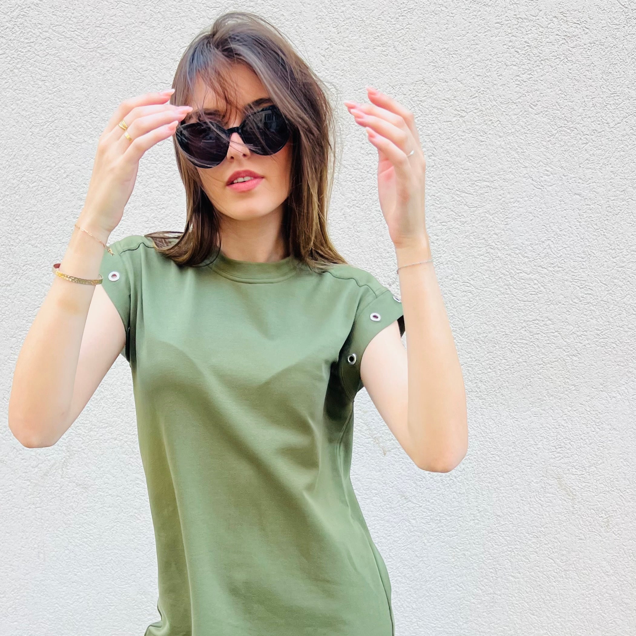 PANTRUCHE Robes Robe longue LOU kaki en coton à œillets