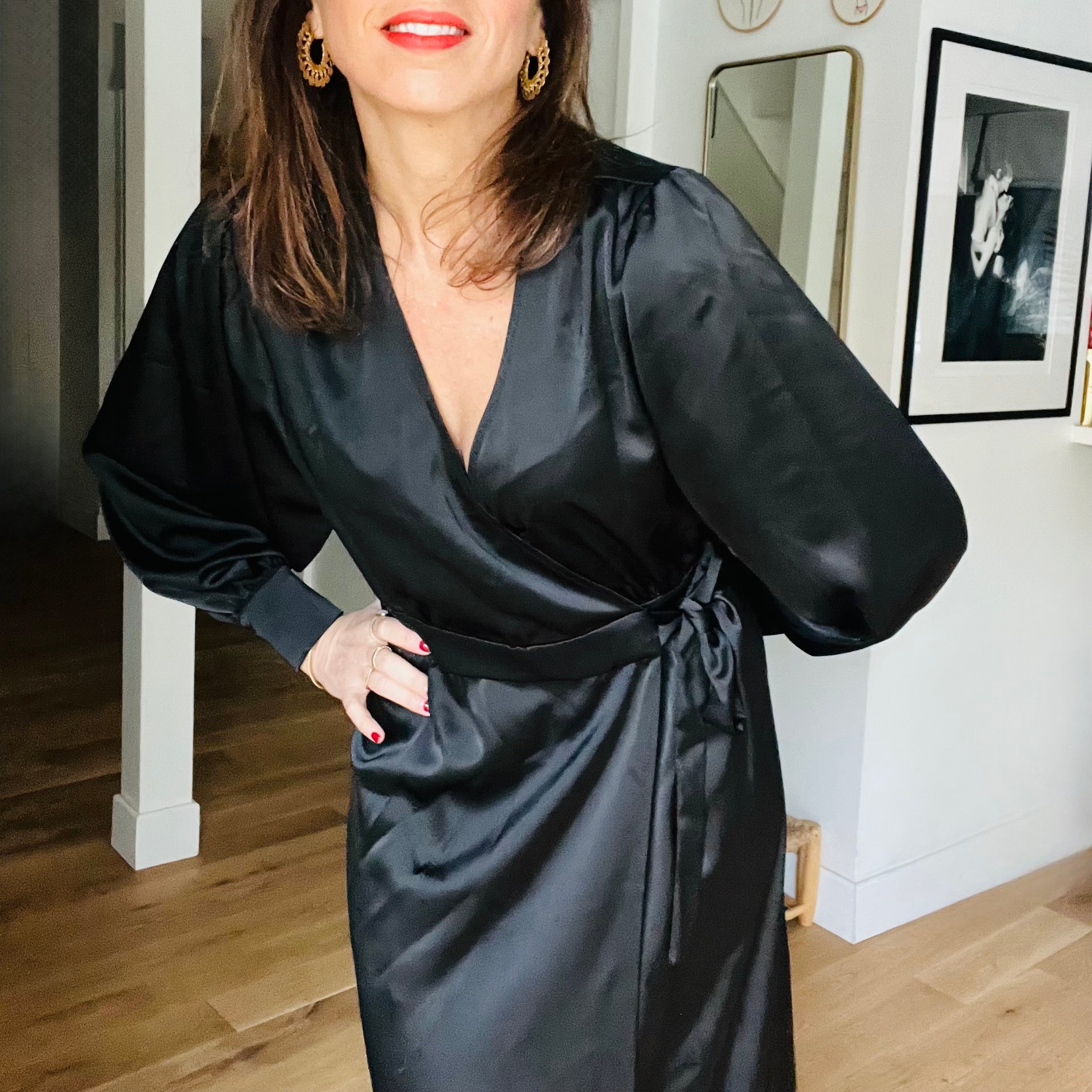PANTRUCHE Robes Robe MINUIT noir robe longue portefeuille satinée