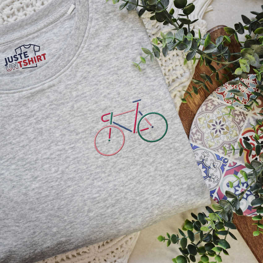 Juste Un T-shirt Sweats Brodés Vélo sweat gris chiné