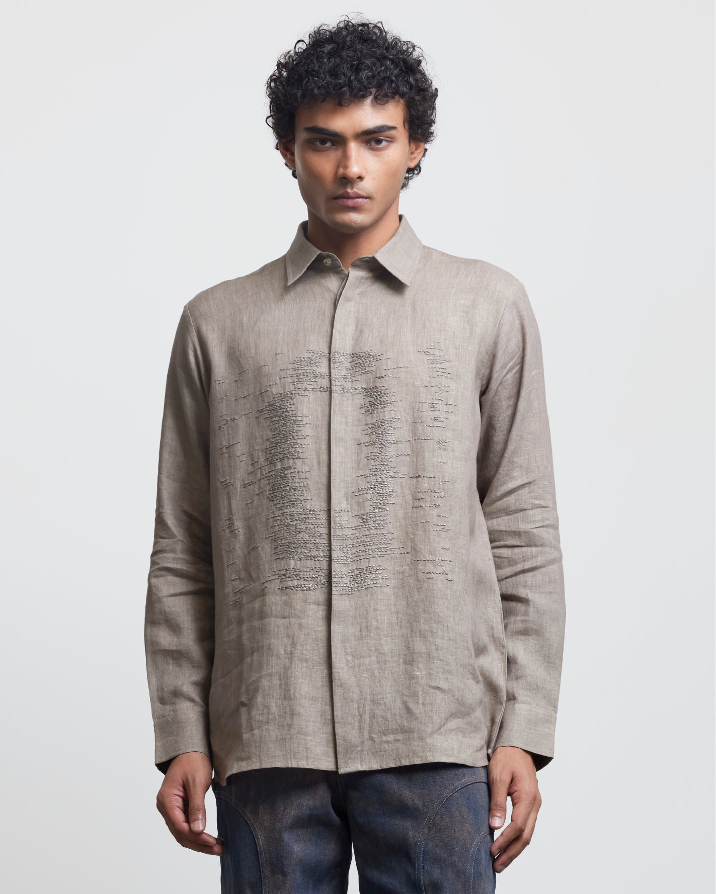 COUNTRYMADE Shirts Stone Faded Ghost Shadow chemise en lin brodée