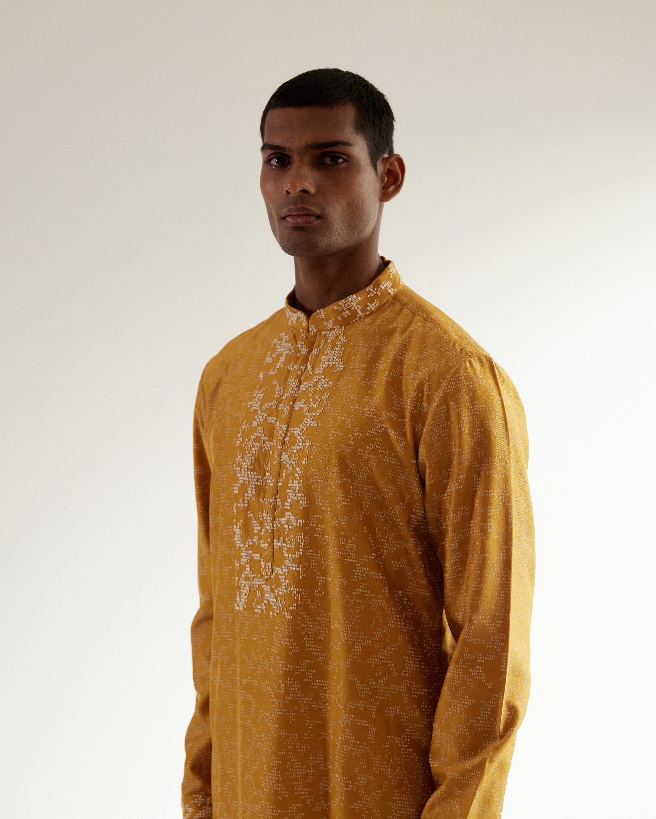COUNTRYMADE Kurtas Camo-Block Print Kurta Set With Embroidered Yoke ensemble kurta moutarde brodé