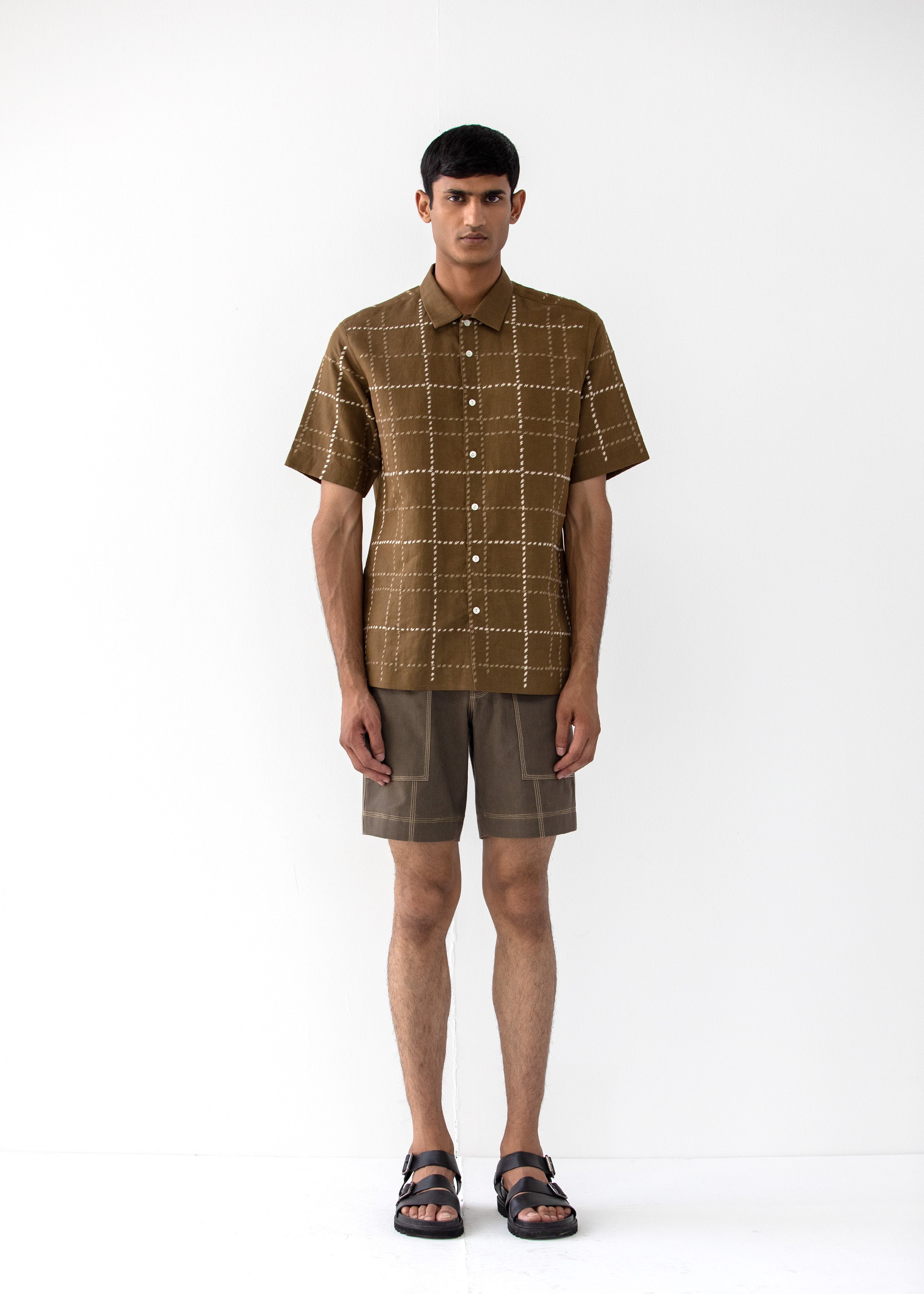 COUNTRYMADE Shirts MILITARY TARTAN SHIRT chemise marron brodée
