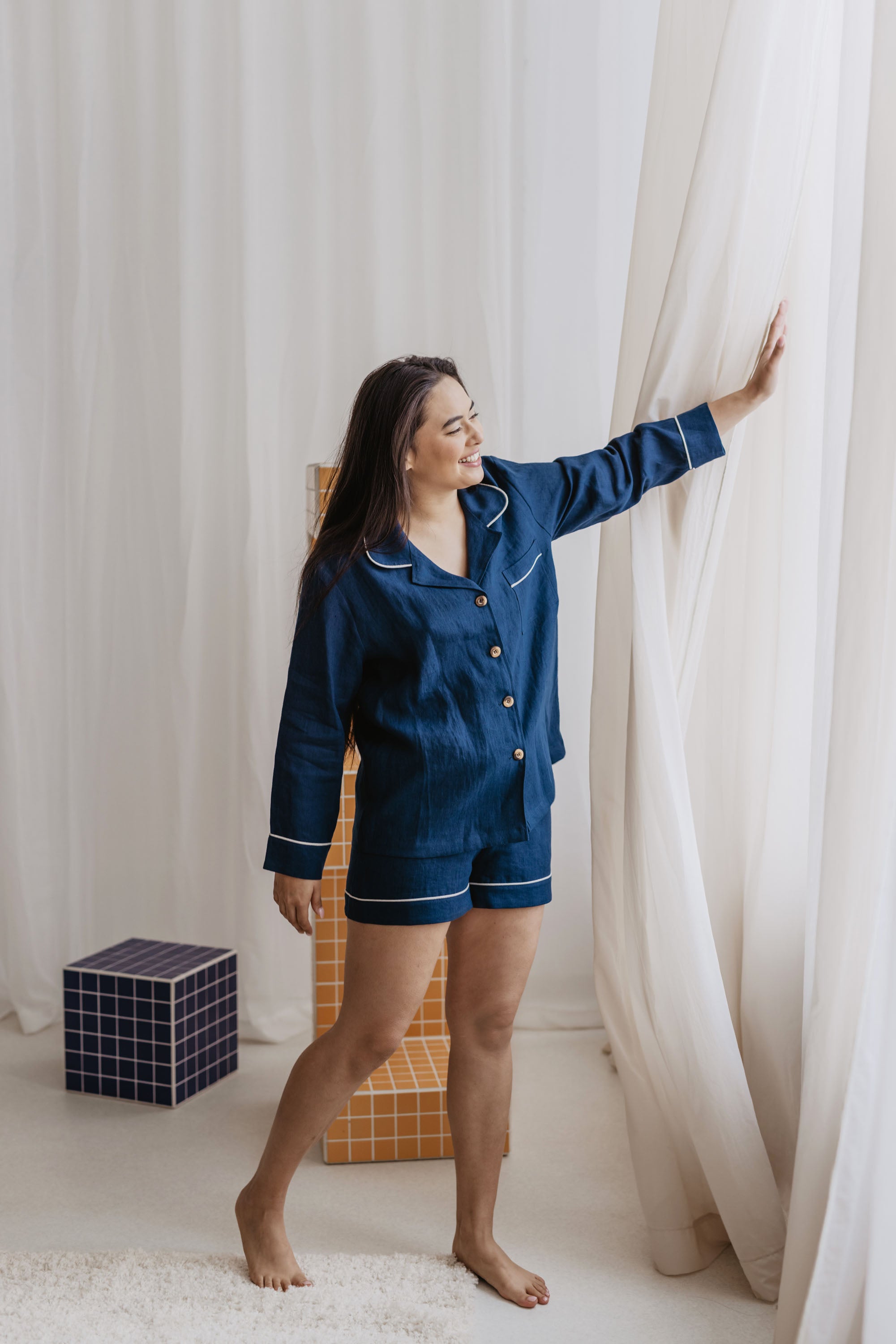 Laumė linen Loungewear PILNATIS pyjama en lin rouge baie XS