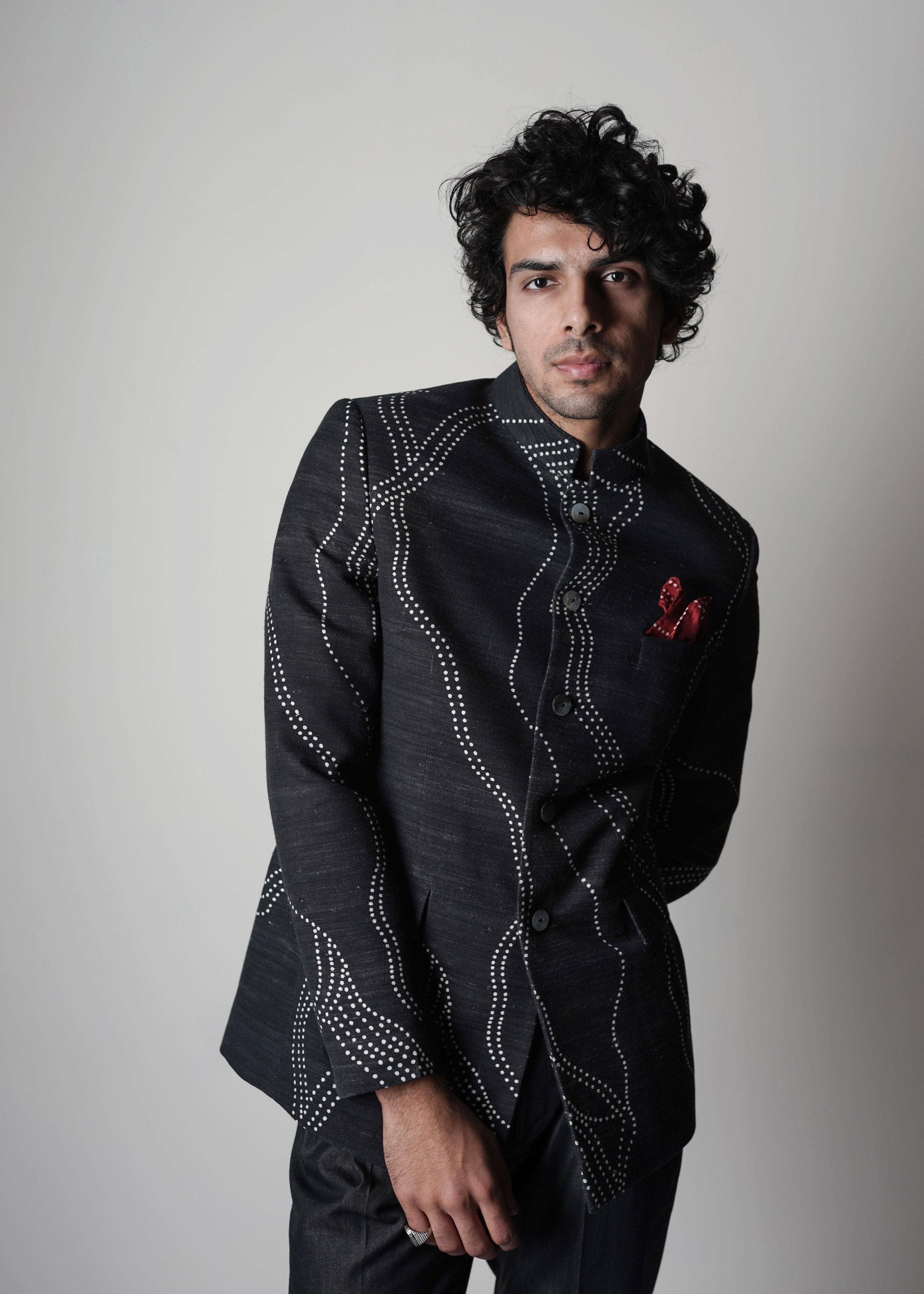 COUNTRYMADE Nehru Jackets Constellation Handloom Bandhgala Jacket veste noire imprimée