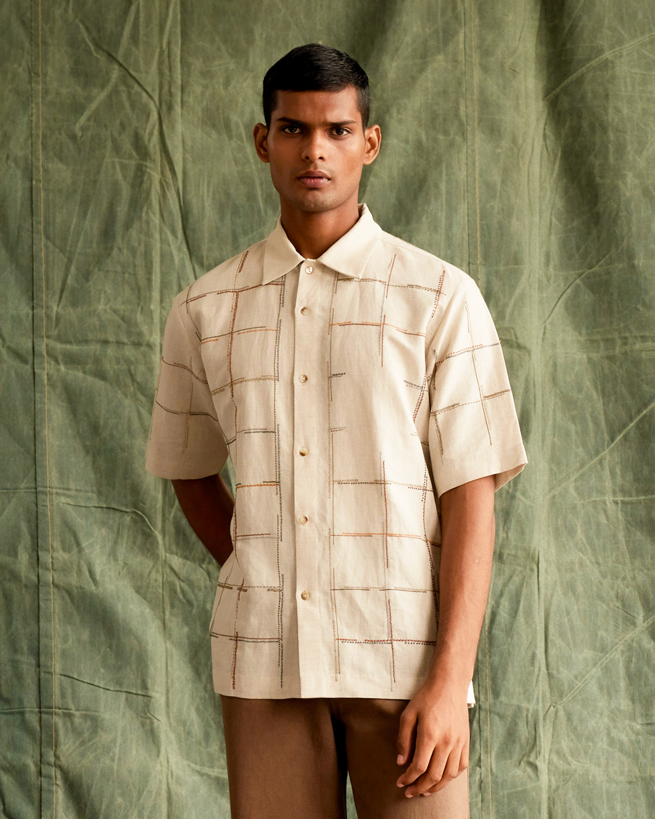COUNTRYMADE Shirts Embroidered Checks Shirt chemise à carreaux brodés chanvre coton