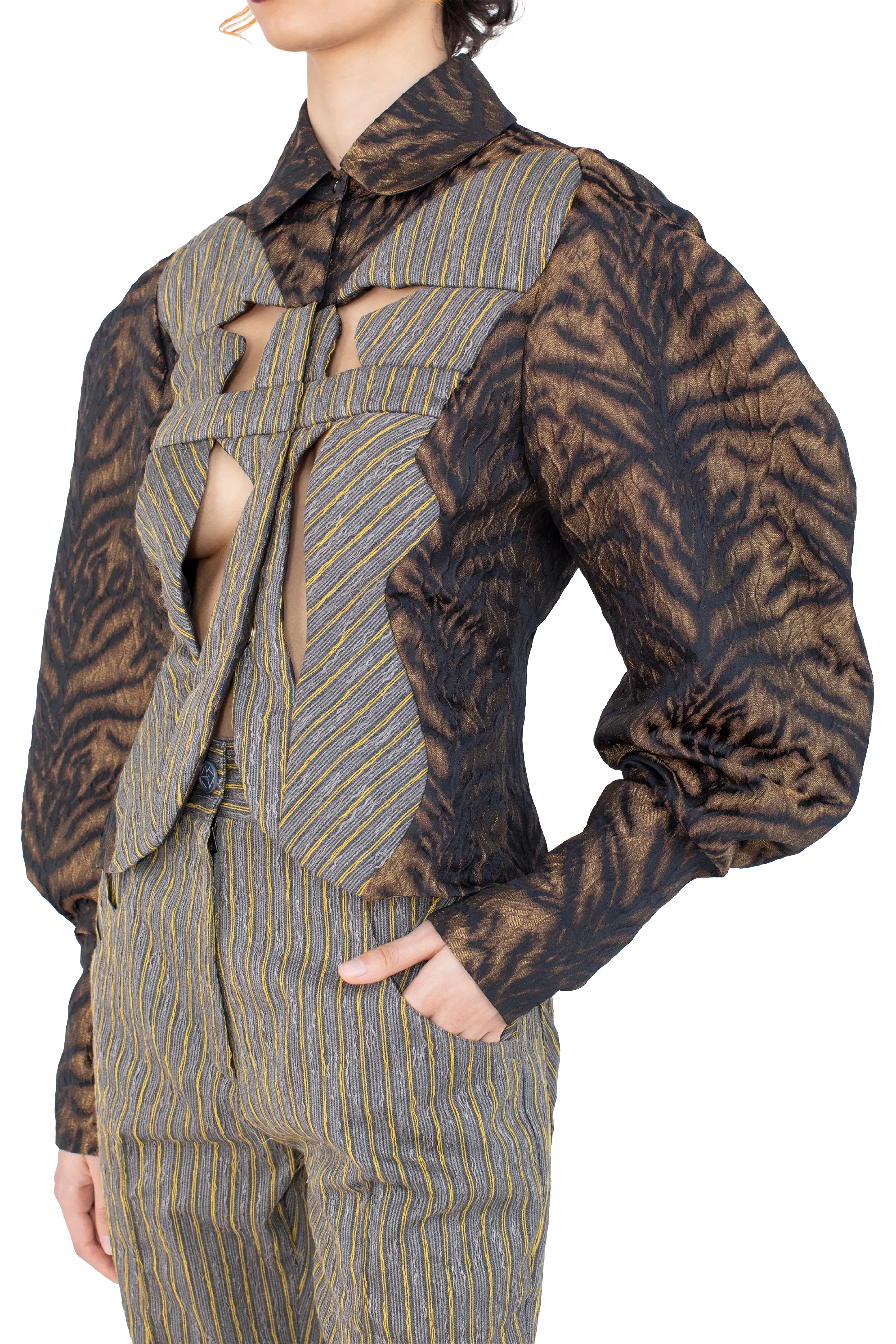 Kiko Kostadinov Outerwear ISTRIAN Jacket veste Bronze Tiger 34-42 épaules plissées