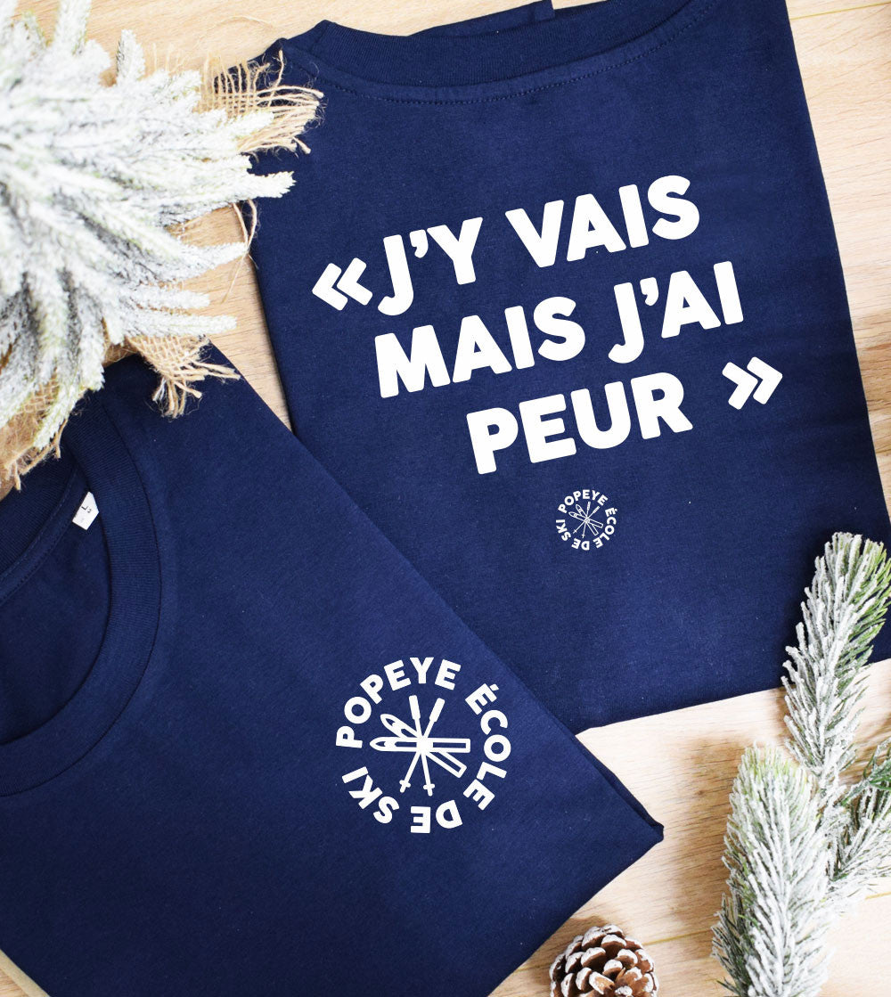 Juste Un T-shirt T-shirts Imprimés J'y vais mais j'ai peur T-shirt blanc ski