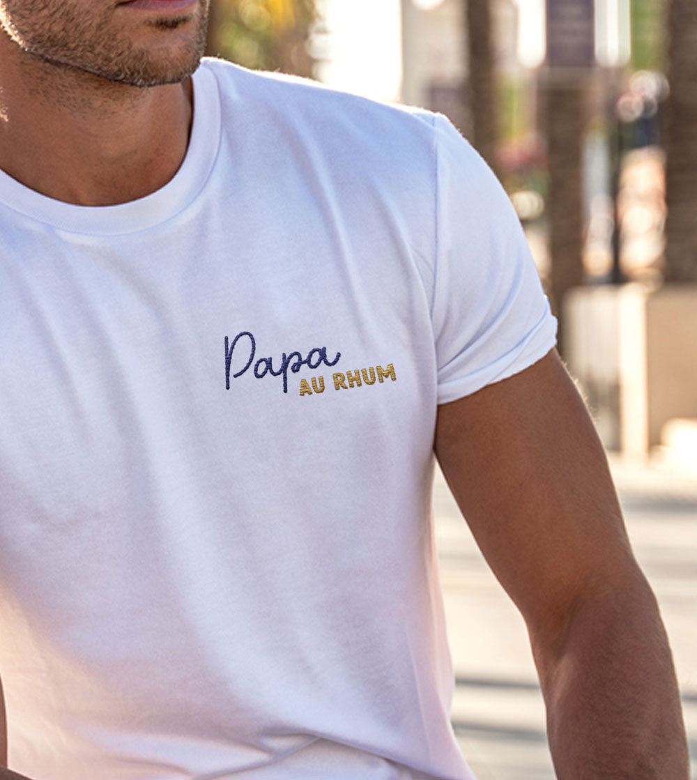 Juste Un T-shirt T-shirts Brodés T-shirt brodé Papa au Rhum pour homme