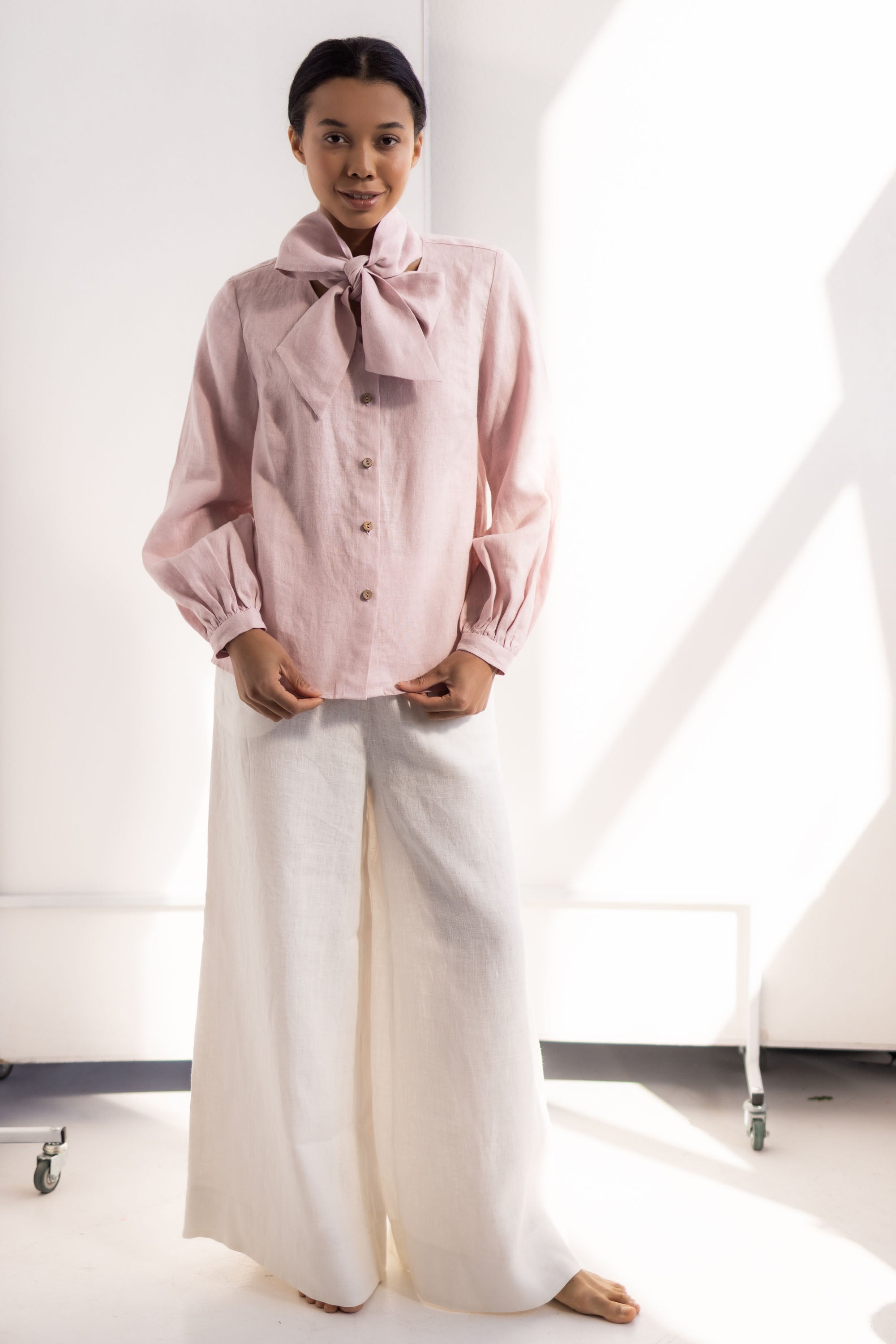 Laumė linen Linen Bottoms Hazel pantalon en lin blanc crème
